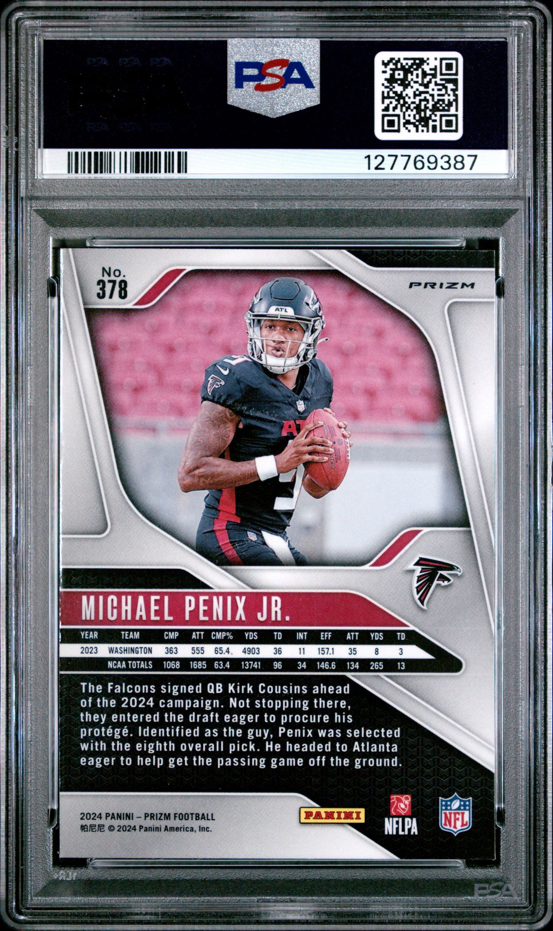 2024 Panini Prizm Michael Penix Jr. #378 (Lazer Prizm) Gem Mt 10 back