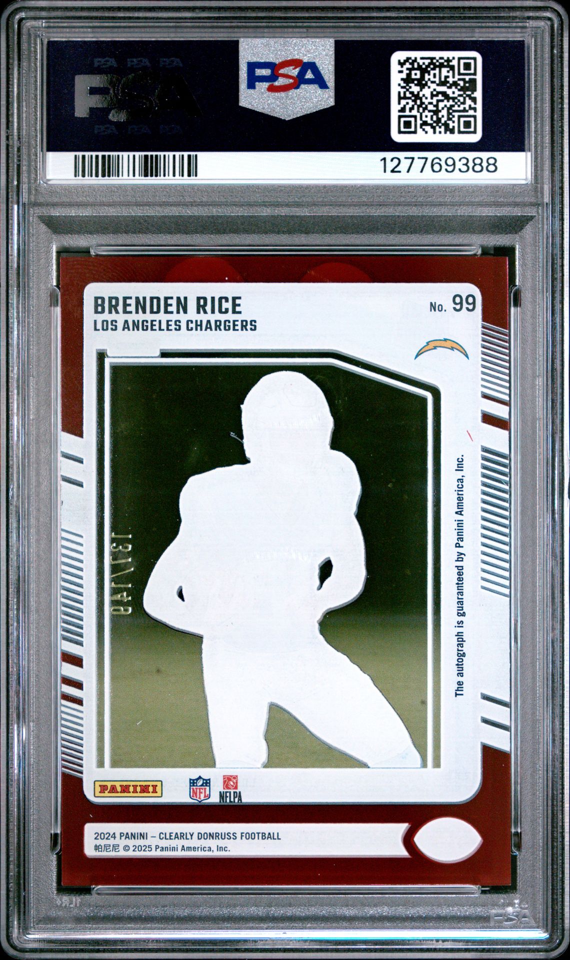 2024 Panini Clearly Donruss Brenden Rice #99 (Autograph-Red) Mint 9 back