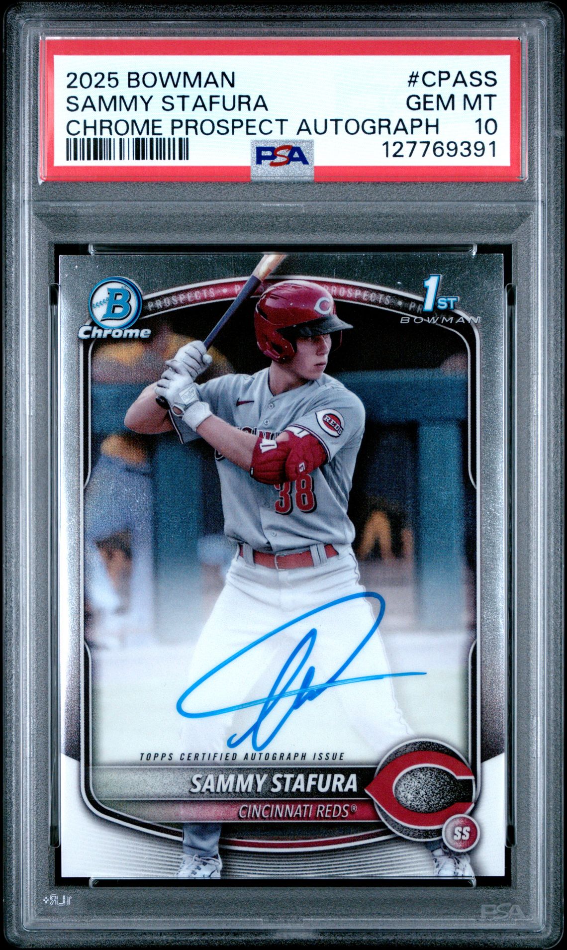 2025 Bowman Chrome Prospect Autographs Sammy Stafura #Cpass Gem Mt 10 front