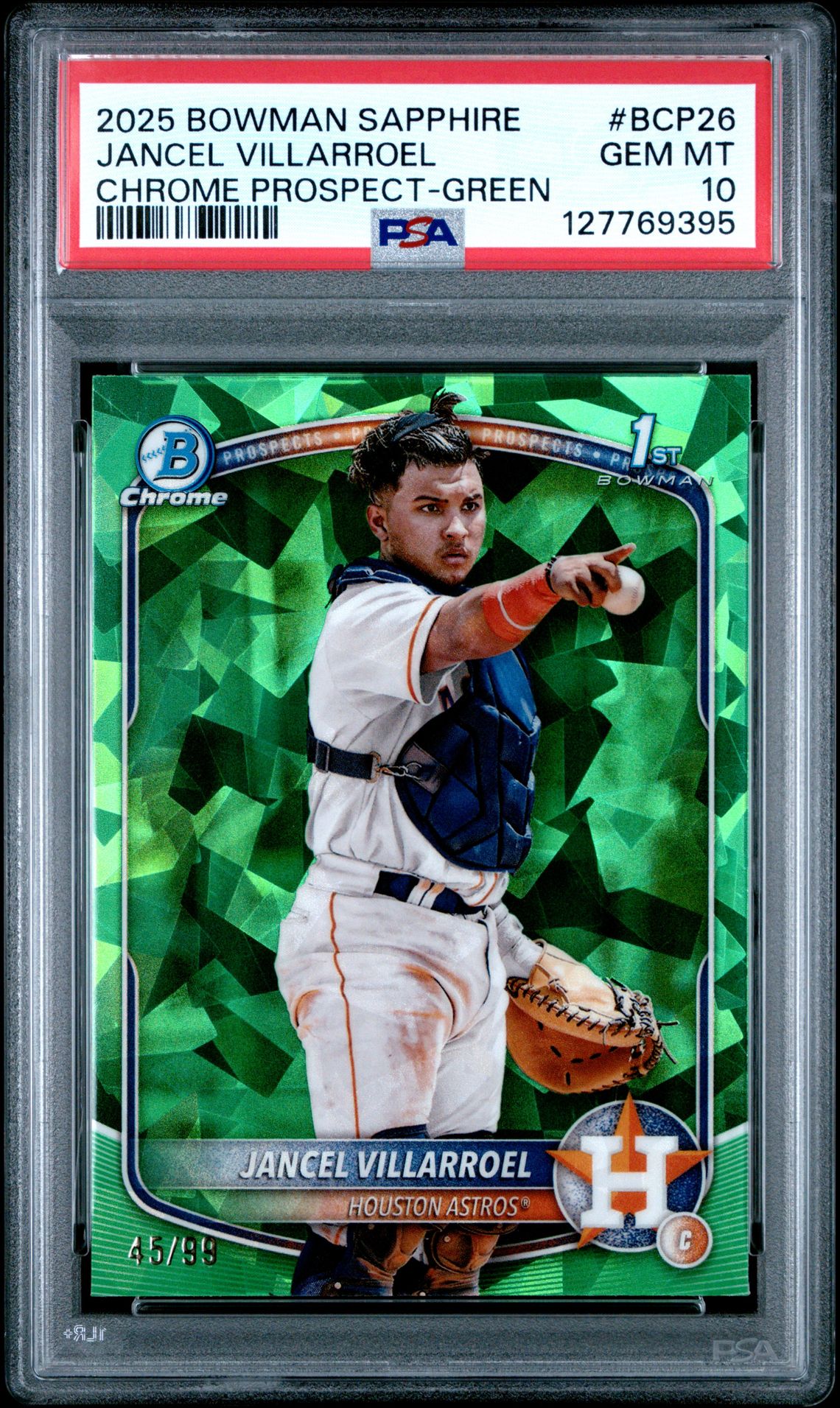 2025 Bowman Sapphire Edition Chrome Prospects Jancel Villarroel #Bcp26 (Chrome Prospect-Green) Gem Mt 10 front
