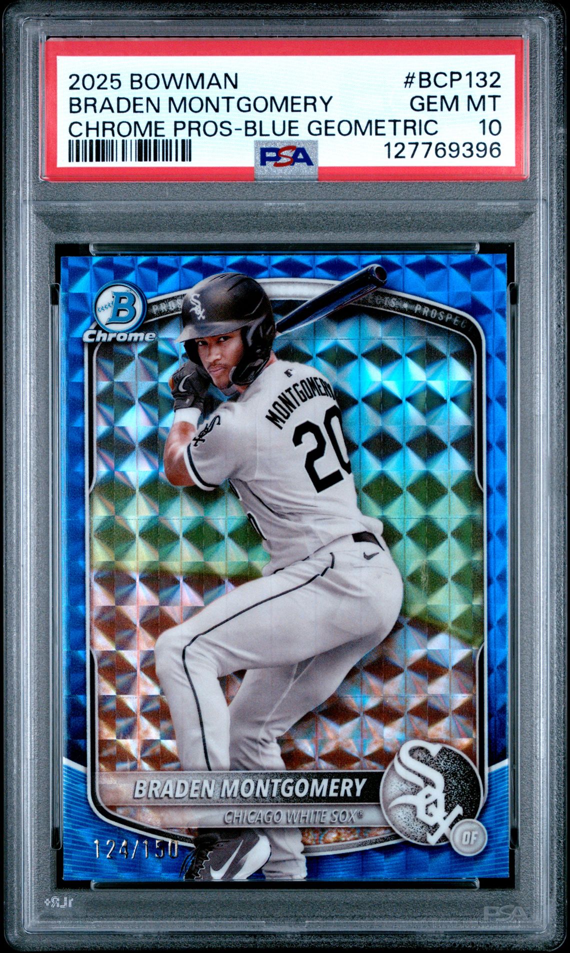 2025 Bowman Chrome Prospects Braden Montgomery #Bcp132 (Chrome Pros-Blue Geometric) Gem Mt 10 front