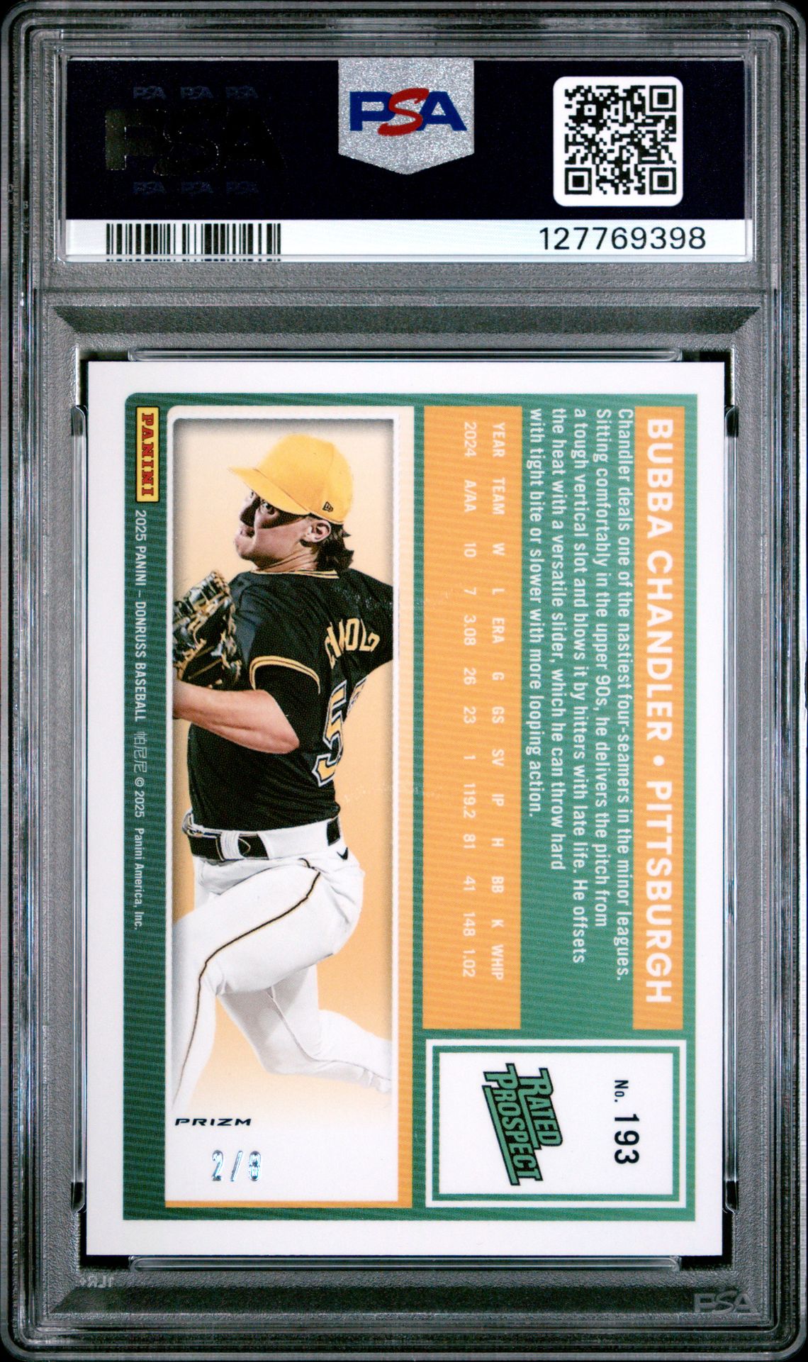 2025 Panini Donruss Bubba Chandler #193 (Optic-Blue Glitter) Mint 9 back