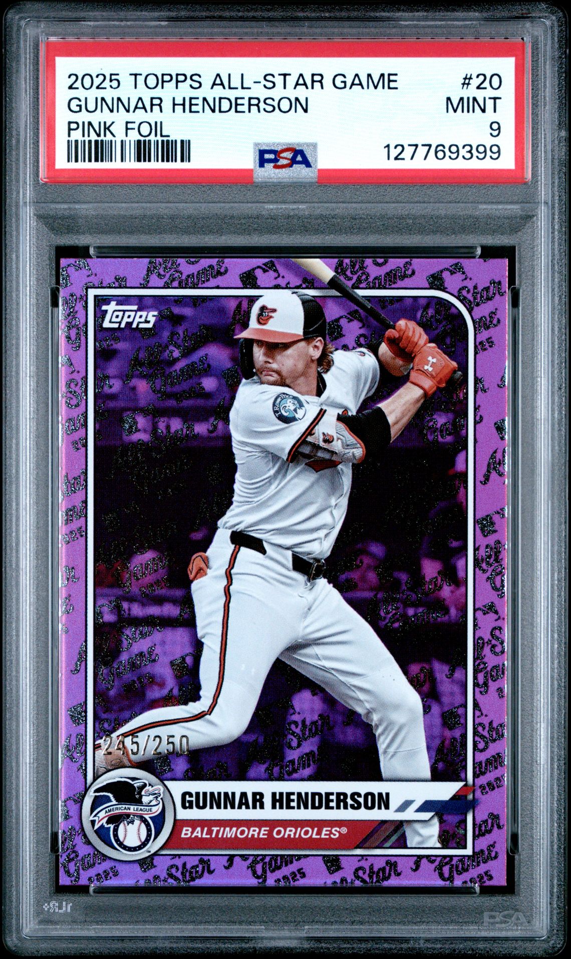 2025 Topps All-Star Game Gunnar Henderson #20 (Pink Foil) Mint 9 front
