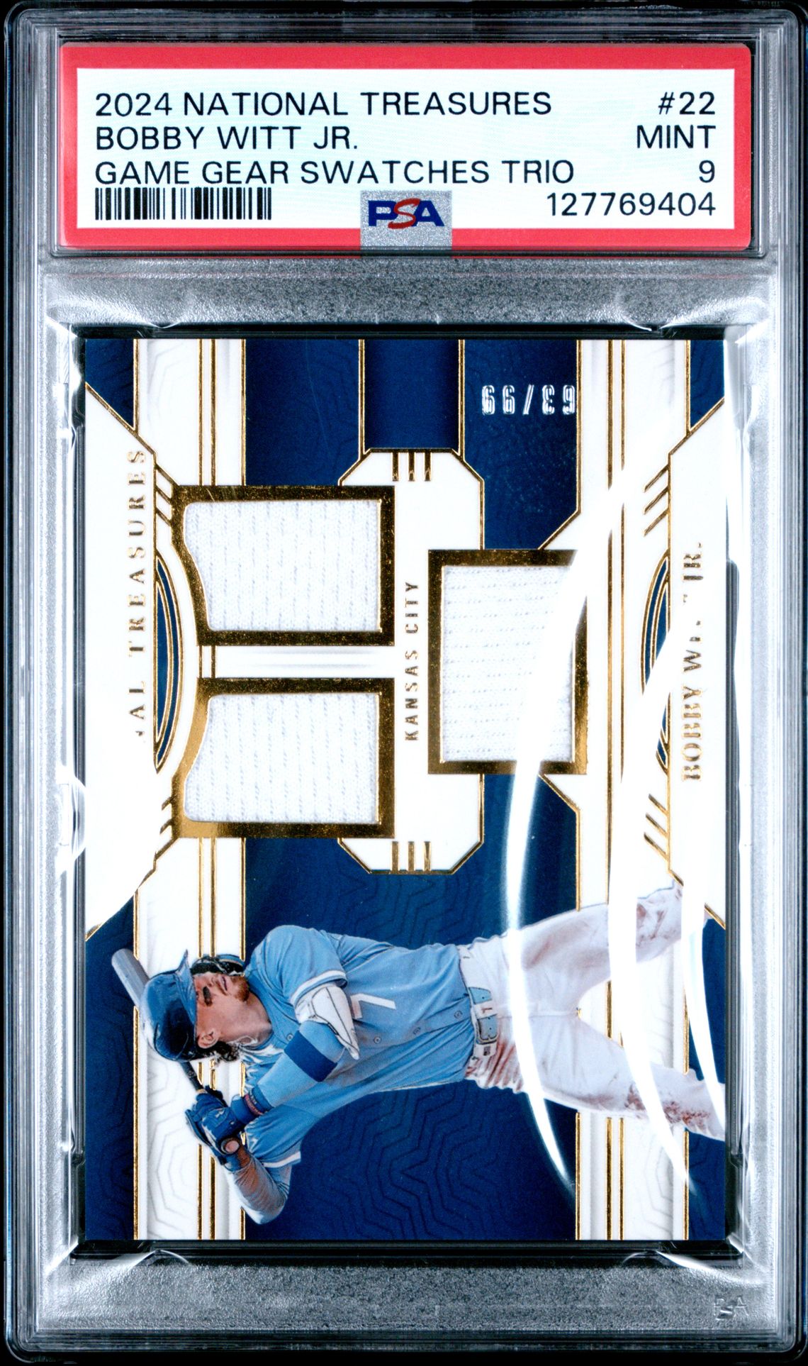 2024 Panini National Treasures Game Gear Swatches Trio Bobby Witt Jr. #22 Mint 9 front
