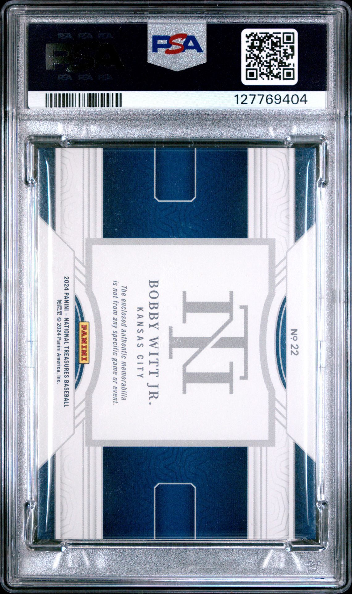 2024 Panini National Treasures Game Gear Swatches Trio Bobby Witt Jr. #22 Mint 9 back