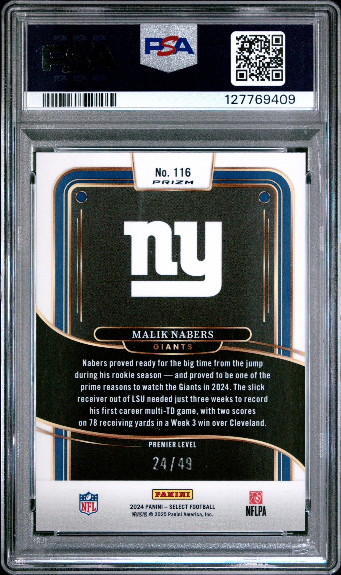 2024 Panini Select Malik Nabers #116 (Red Disco) Gem Mt 10 back