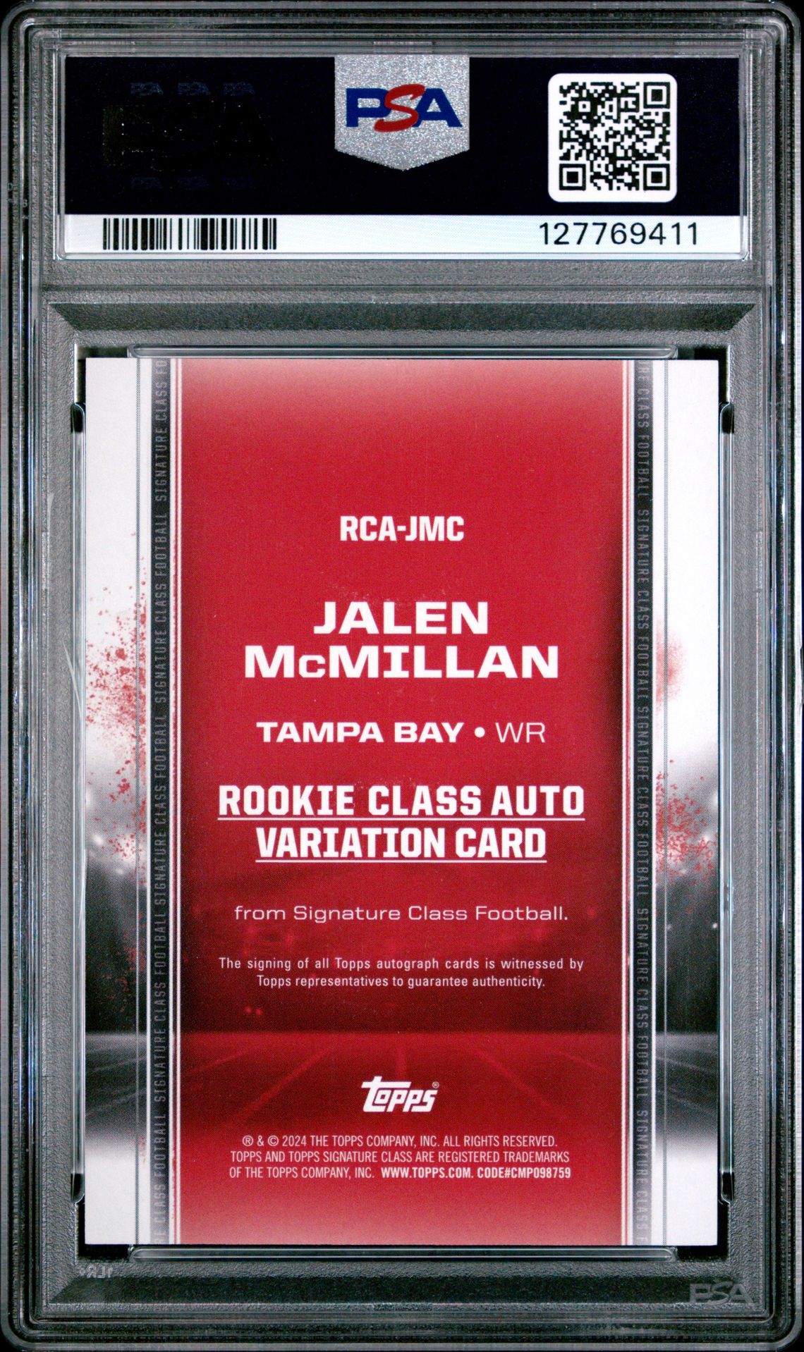 2024 Topps Signature Class Rookie Class Autograph Variation Jalen Mcmillan #Rcajmc (Rookie Class Autograph Var) Gem Mt 10 back