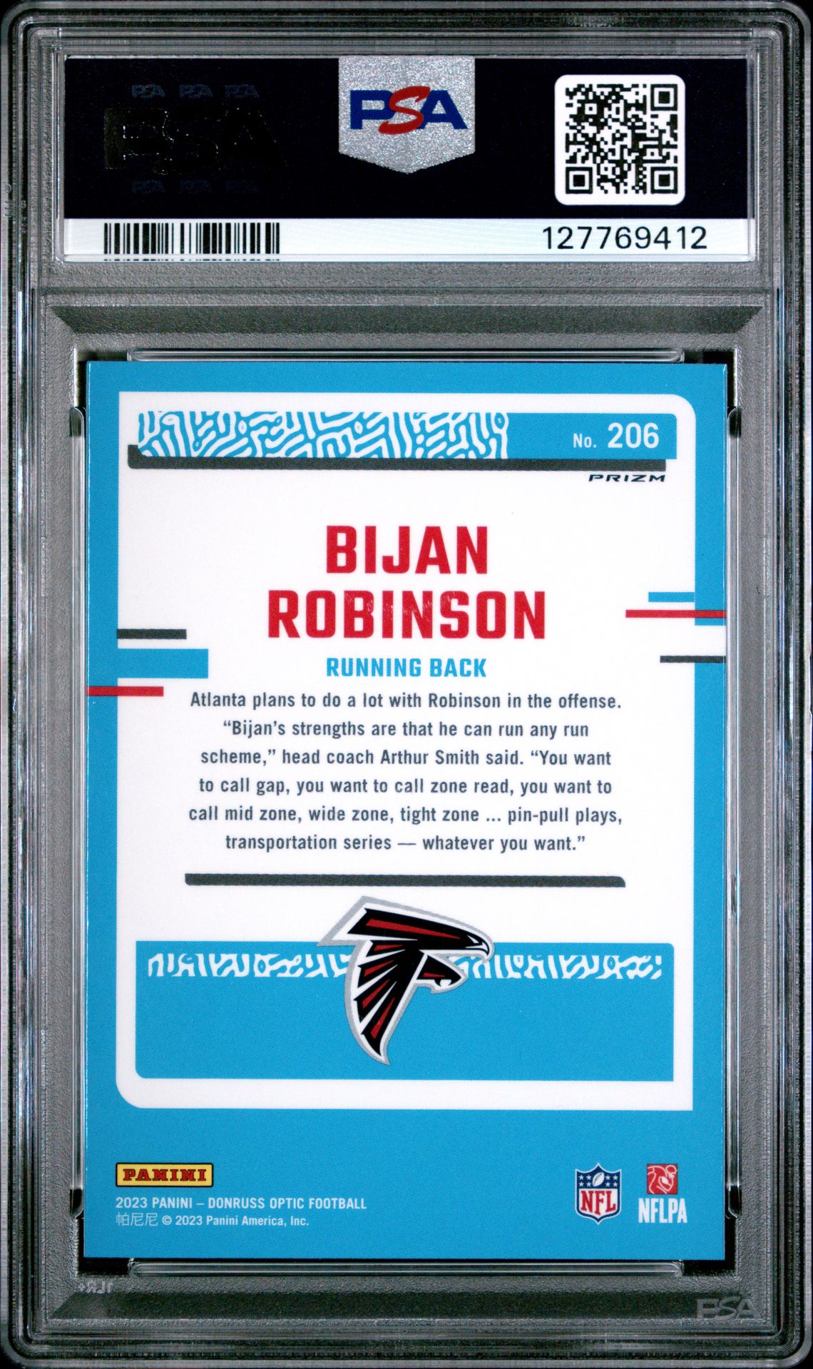 2023 Panini Donruss Optic Bijan Robinson #206 (Mojo Red) Gem Mt 10 back