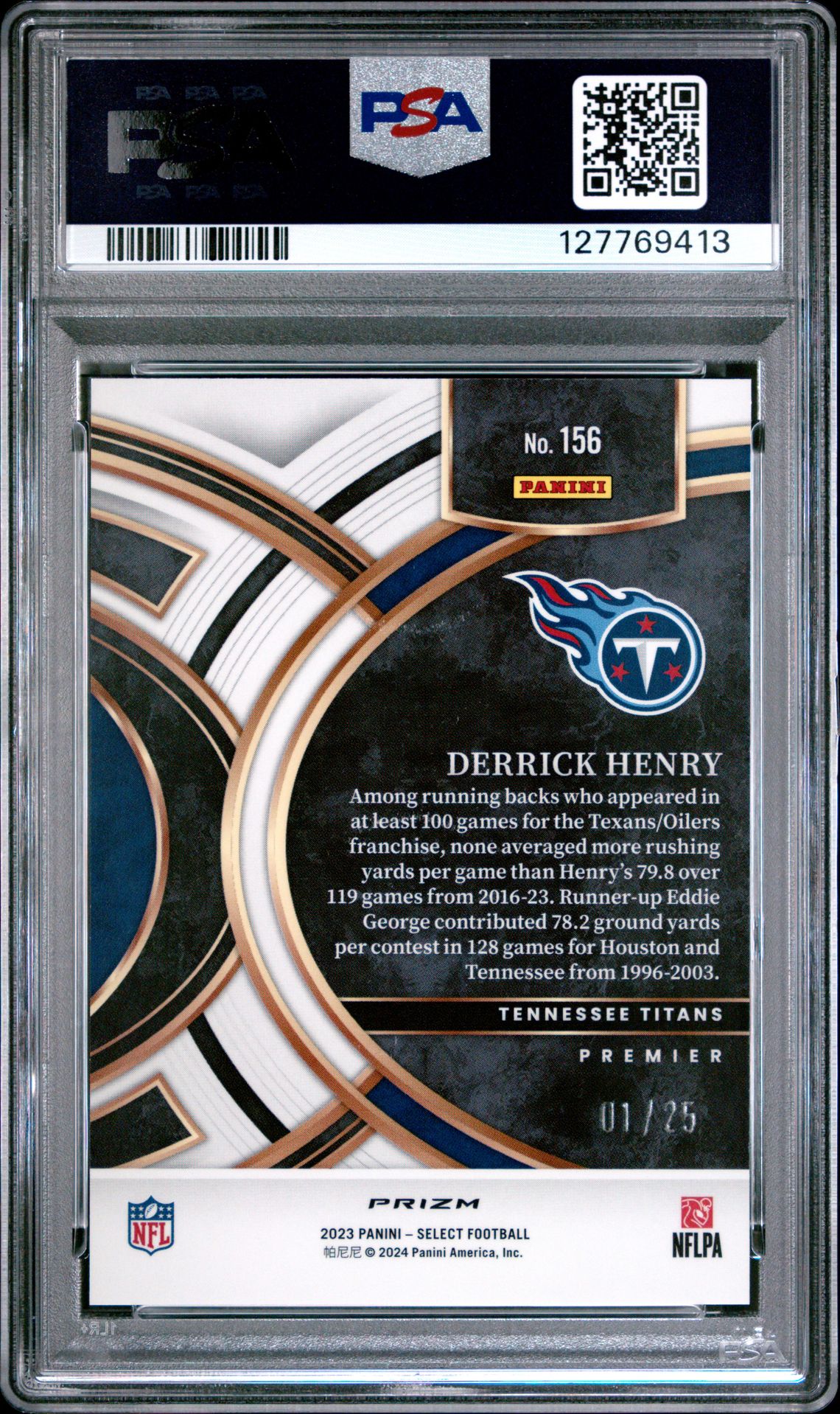 2023 Panini Select Derrick Henry #156 (Blue Disco Prizm) Gem Mt 10 back