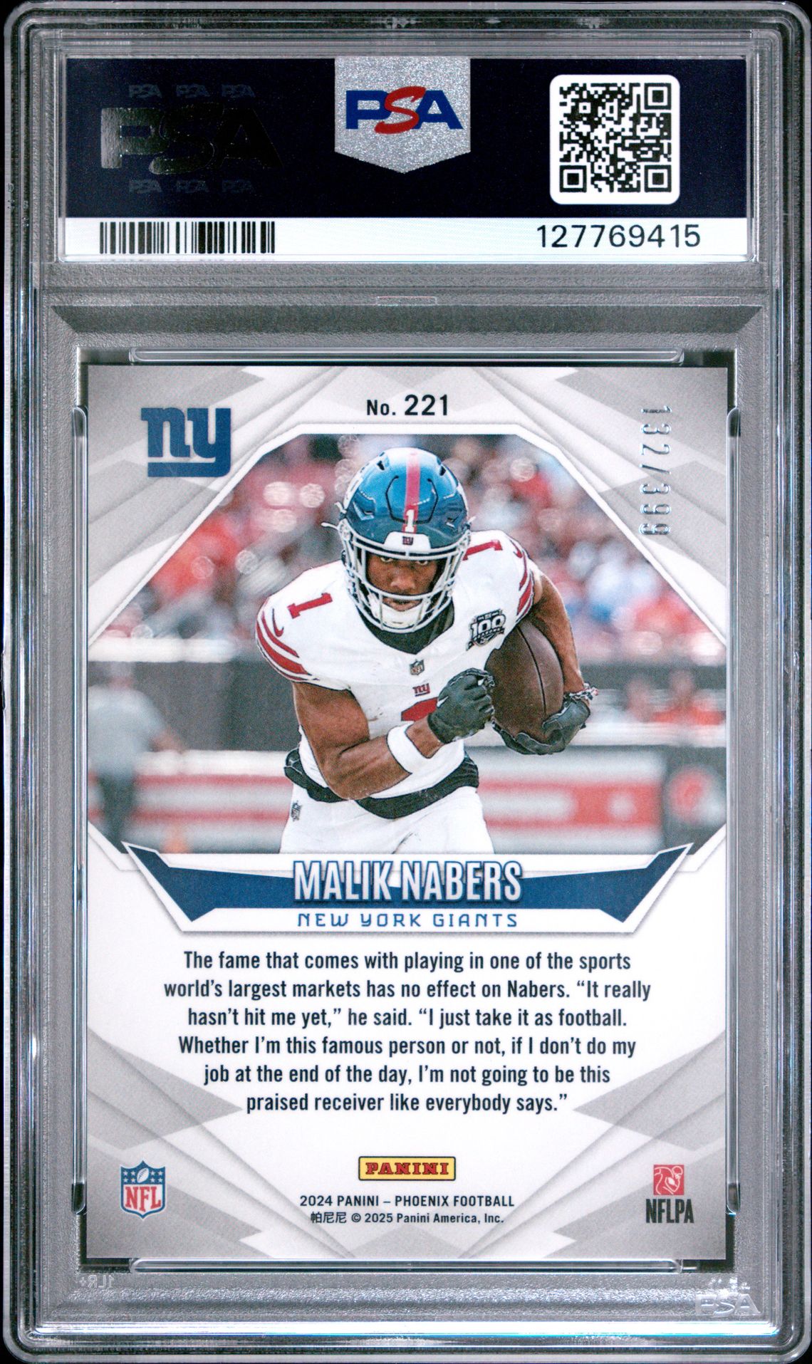 2024 Panini Phoenix Malik Nabers #221 (Team Helmet) Gem Mt 10 back