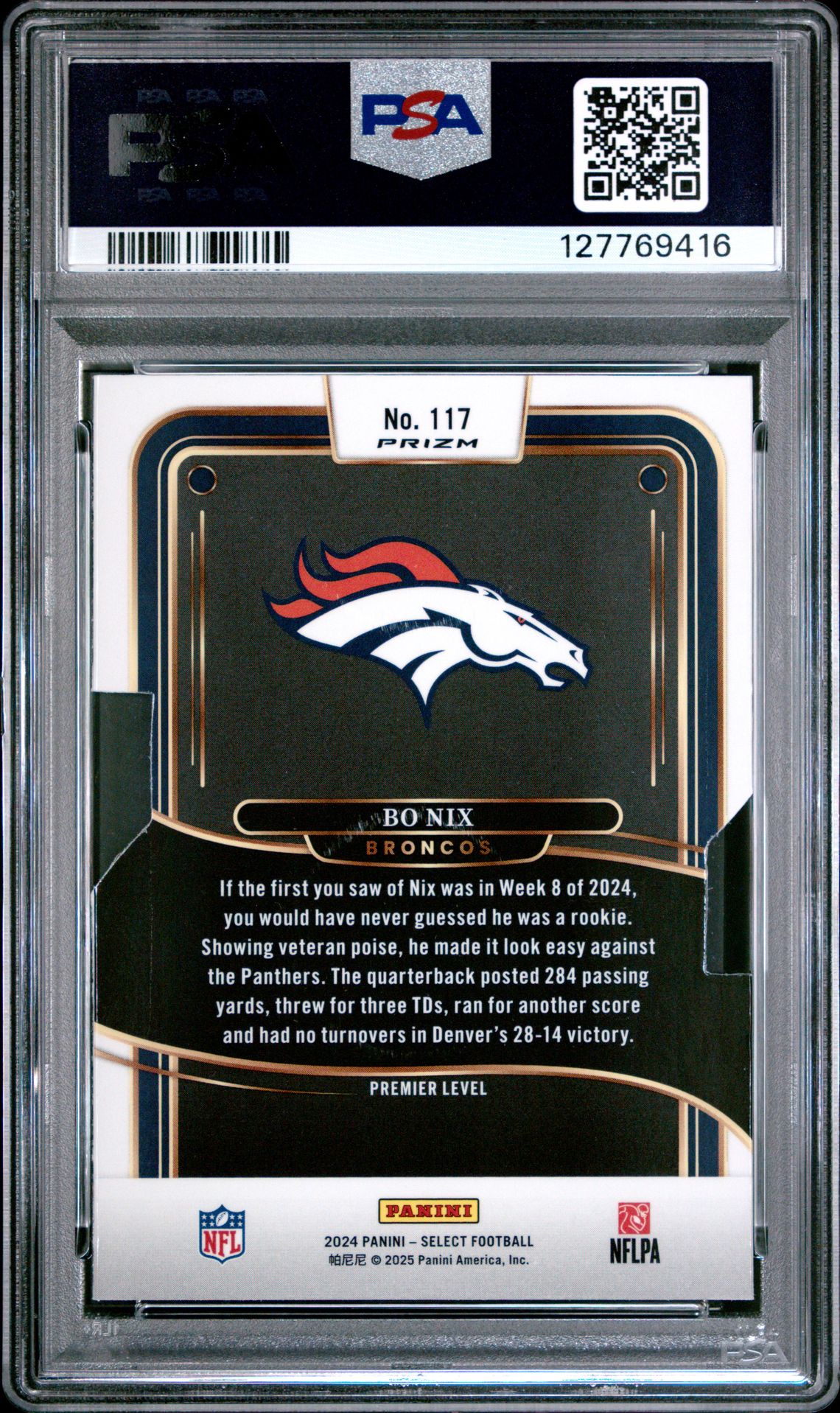 2024 Panini Select Bo Nix #117 (Silver Prizm) Gem Mt 10 back