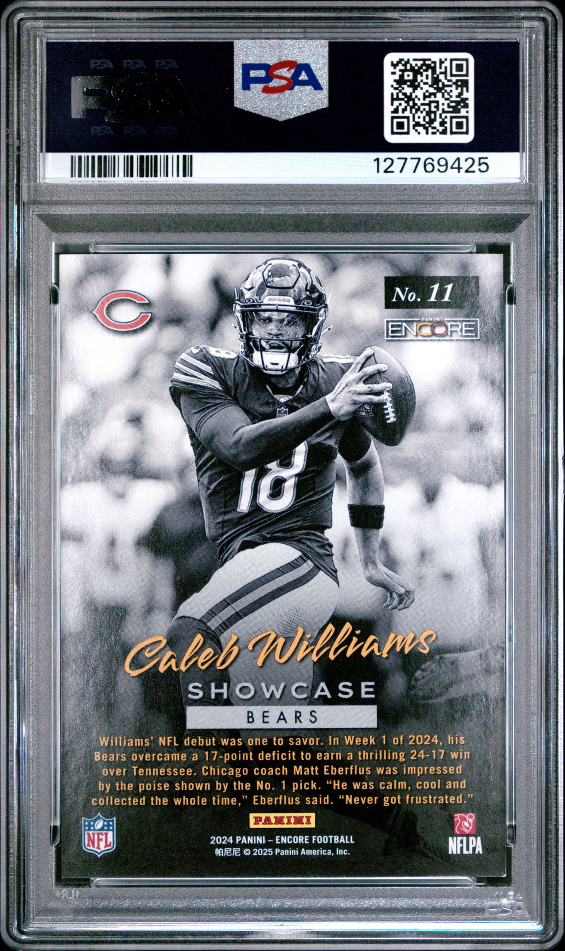 2024 Panini Encore Pinnacle Showcase Caleb Williams #11 Mint 9 back