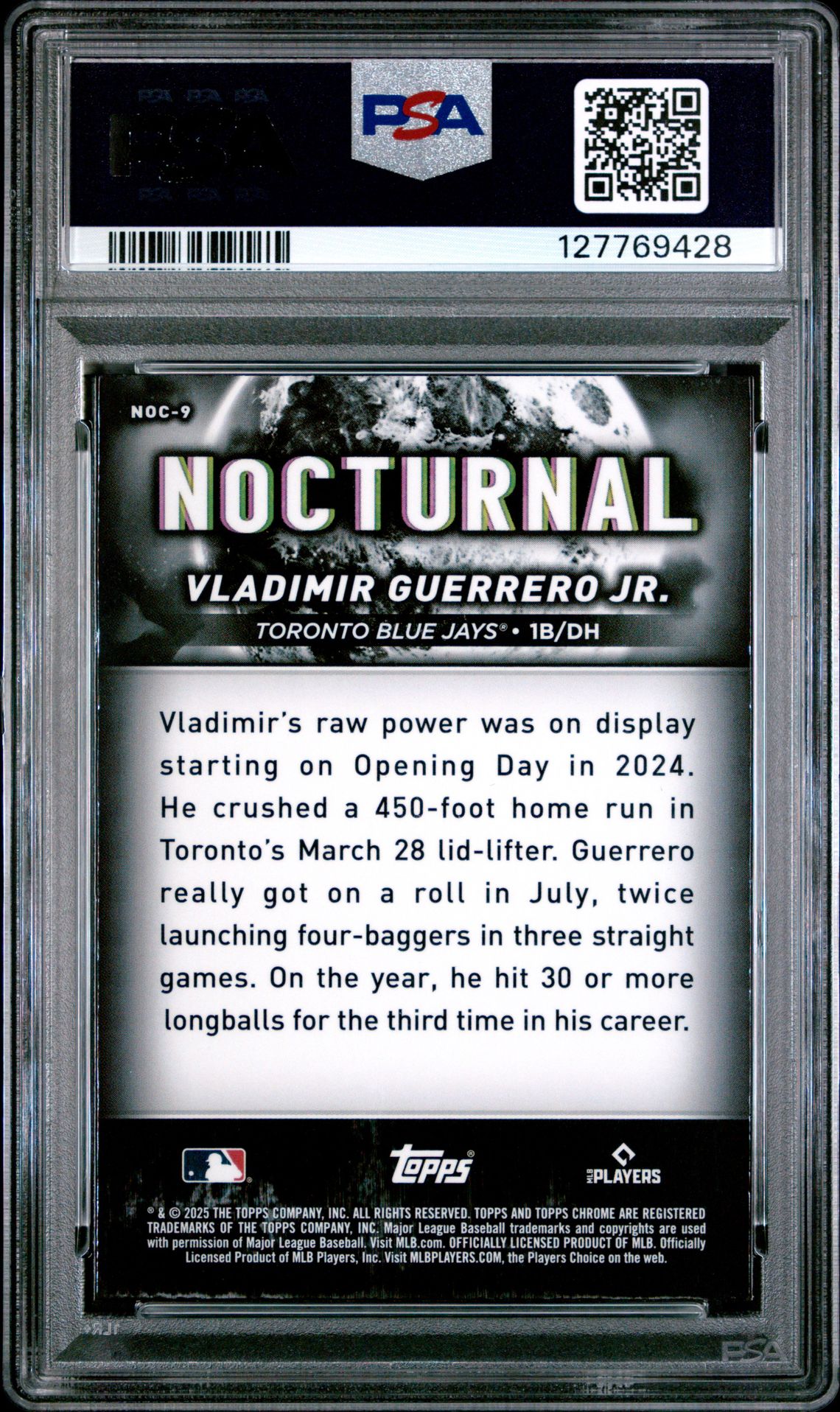 2025 Topps Chrome Black Nocturnal Vladimir Guerrero Jr. #Noc9 Mint 9 back