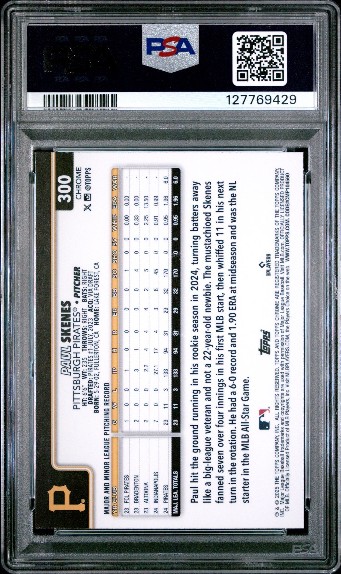 2025 Topps Chrome Paul Skenes #300 (Variation) Mint 9 back