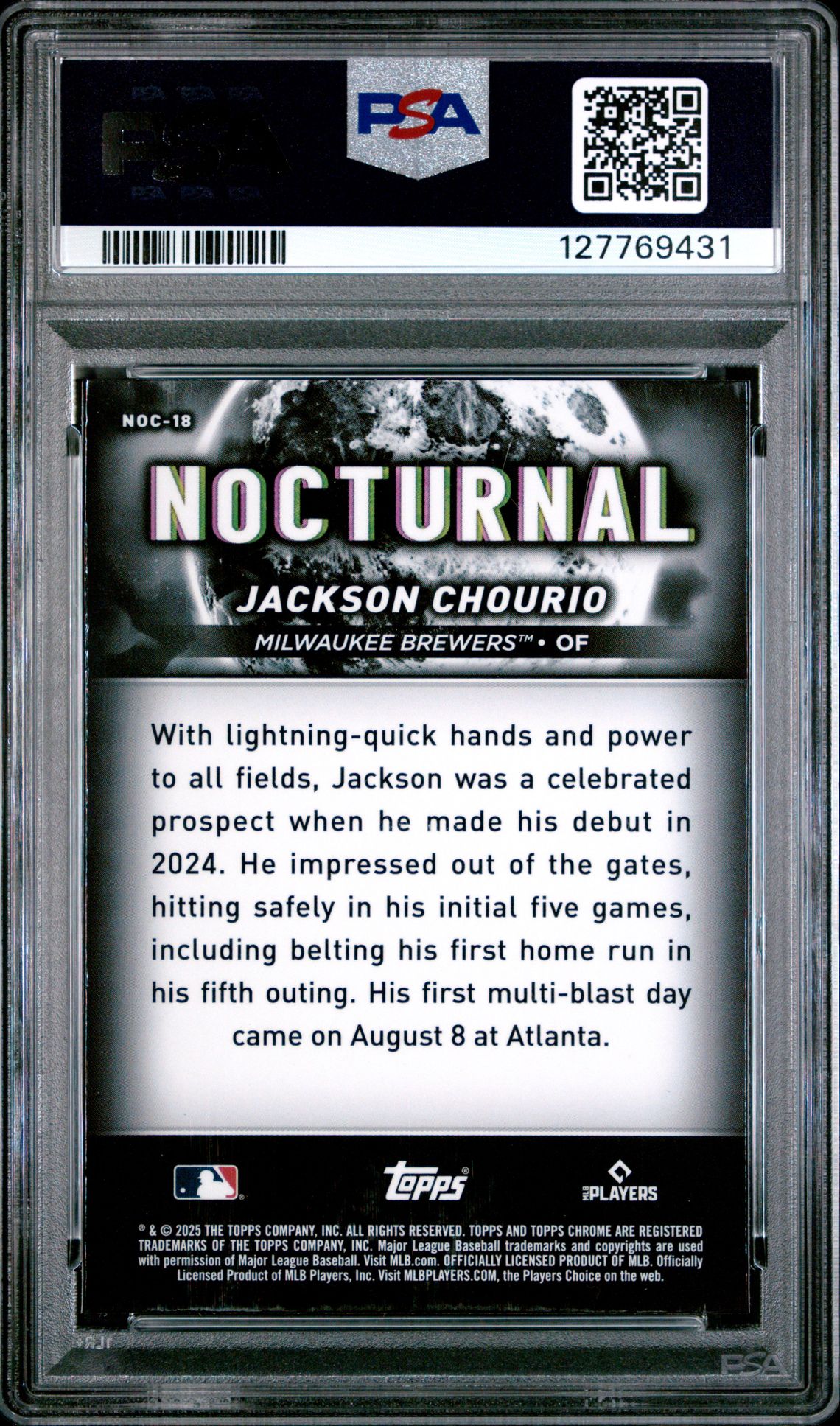 2025 Topps Chrome Black Nocturnal Jackson Chourio #Noc18 Mint 9 back