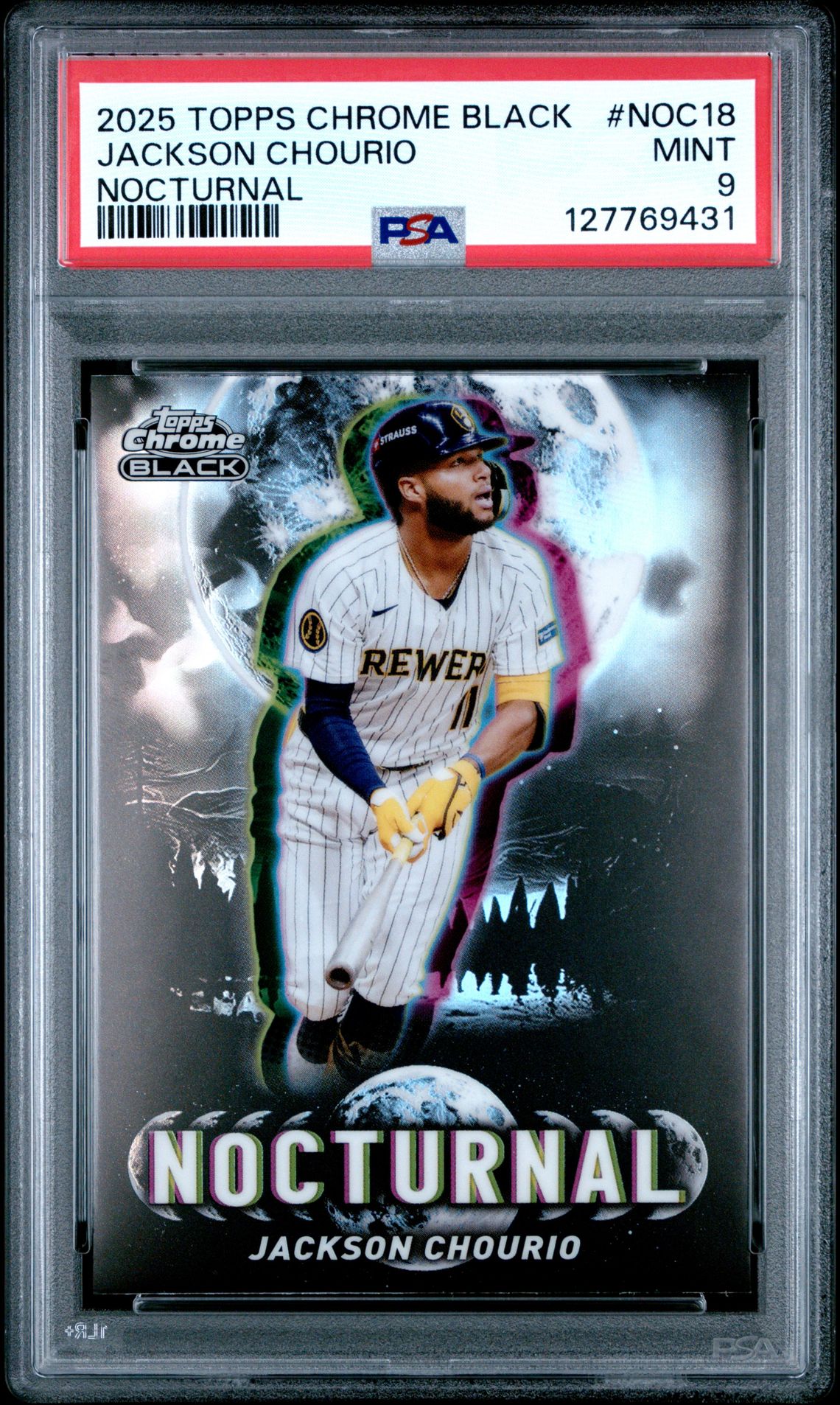2025 Topps Chrome Black Nocturnal Jackson Chourio #Noc18 Mint 9 front