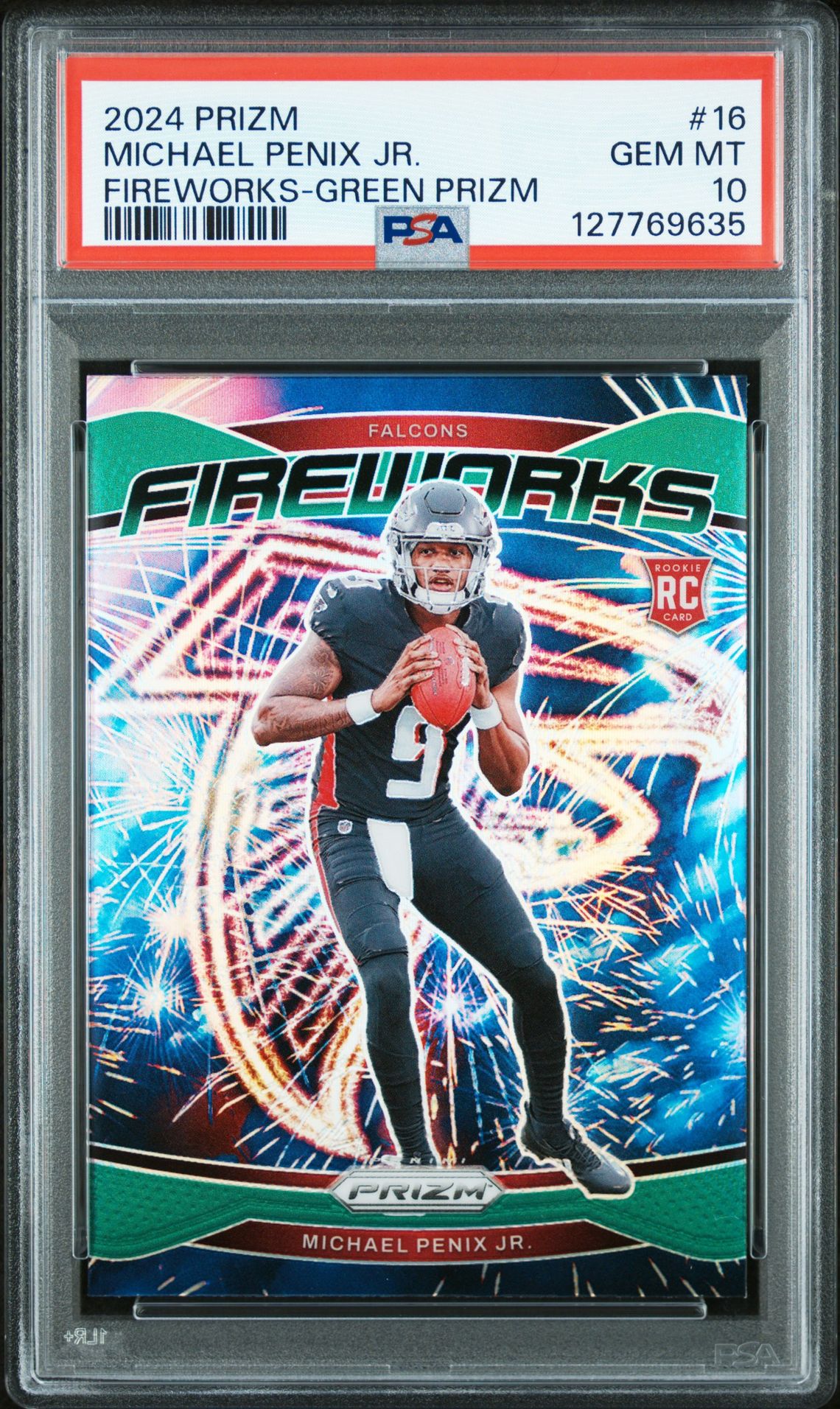2024 Panini Prizm Fireworks Michael Penix Jr. #16 (Fireworks-Green Prizm) Gem Mt 10 front