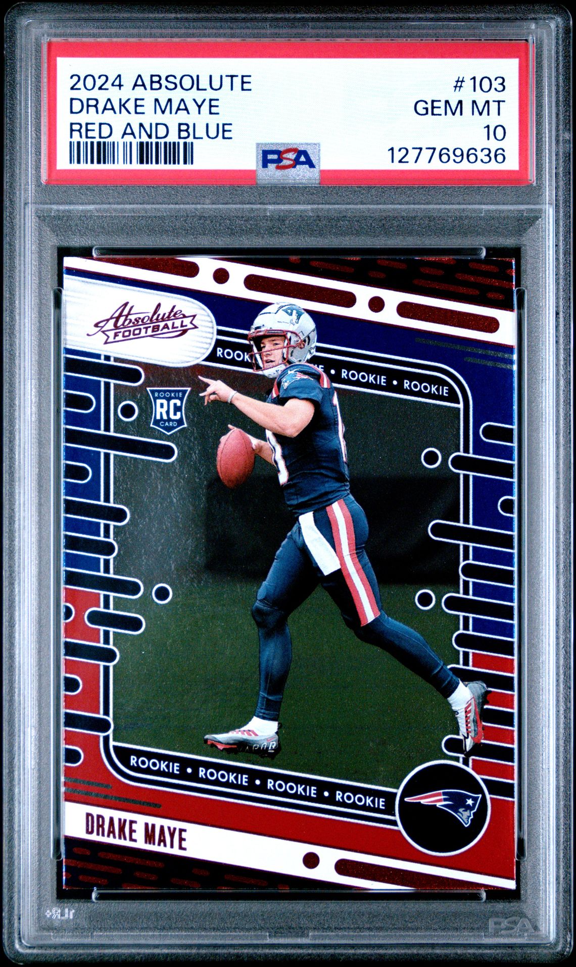 2024 Panini Absolute Drake Maye #103 (Red And Blue) Gem Mt 10 front