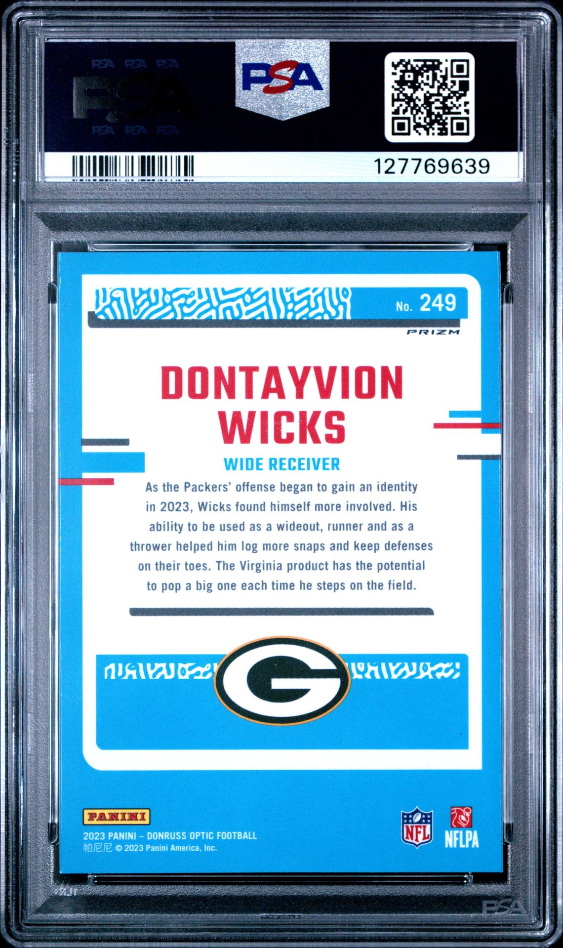 2023 Panini Donruss Optic Dontayvion Wicks #249 (Pink) Gem Mt 10 back