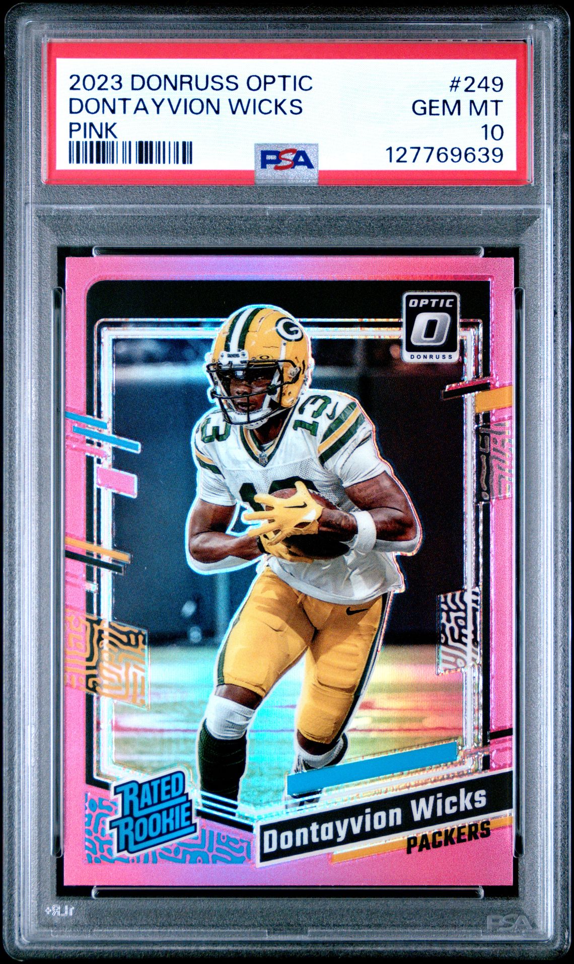 2023 Panini Donruss Optic Dontayvion Wicks #249 (Pink) Gem Mt 10 front