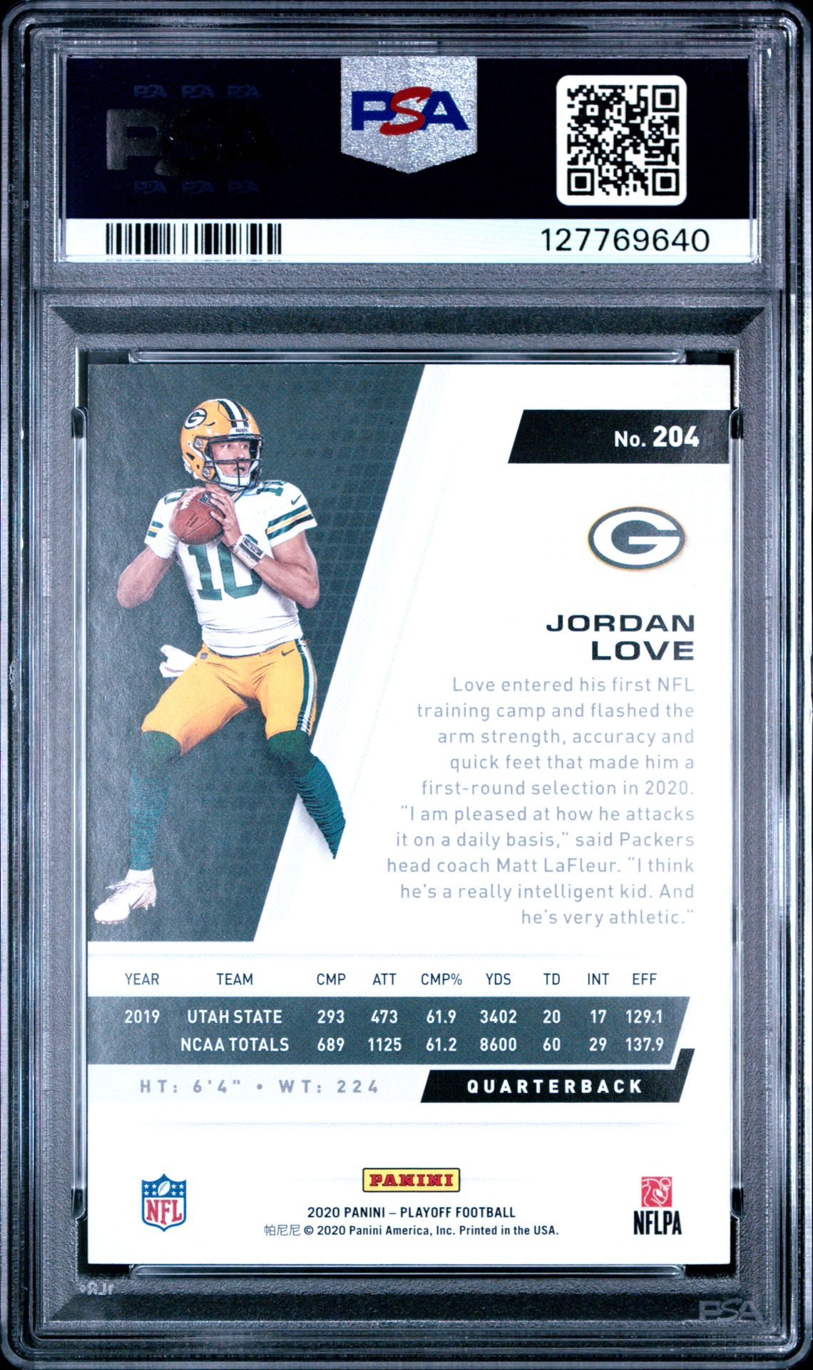 2020 Panini Playoff Jordan Love #204 (2Nd Down) Mint 9 back