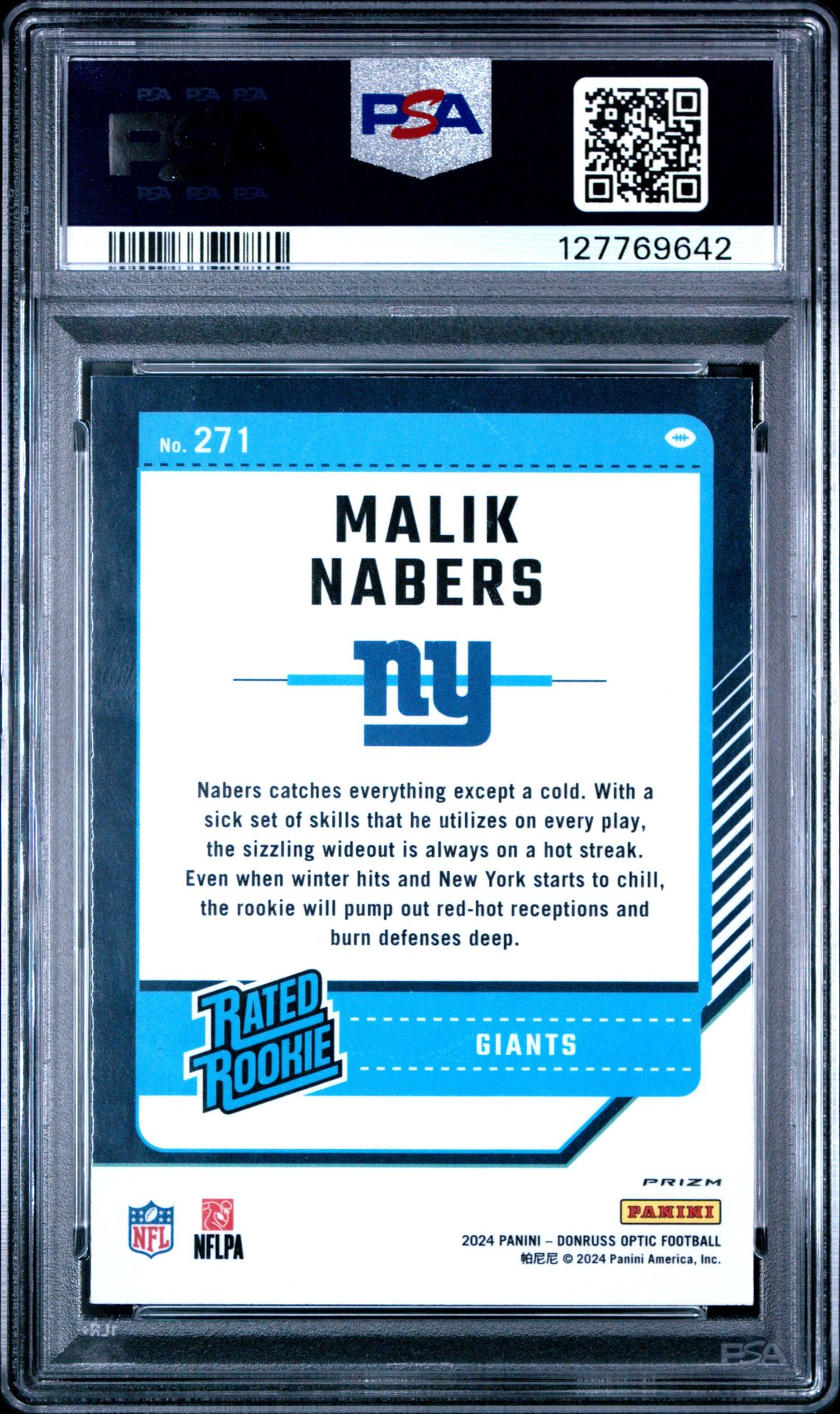 2024 Panini Donruss Optic Malik Nabers #271 (Purple Shock) Mint 9 back