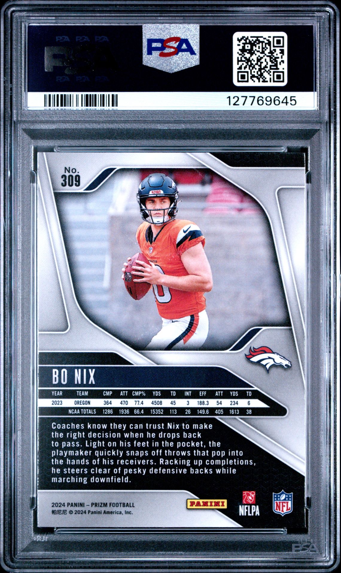 2024 Panini Prizm Bo Nix #309 Mint 9 back