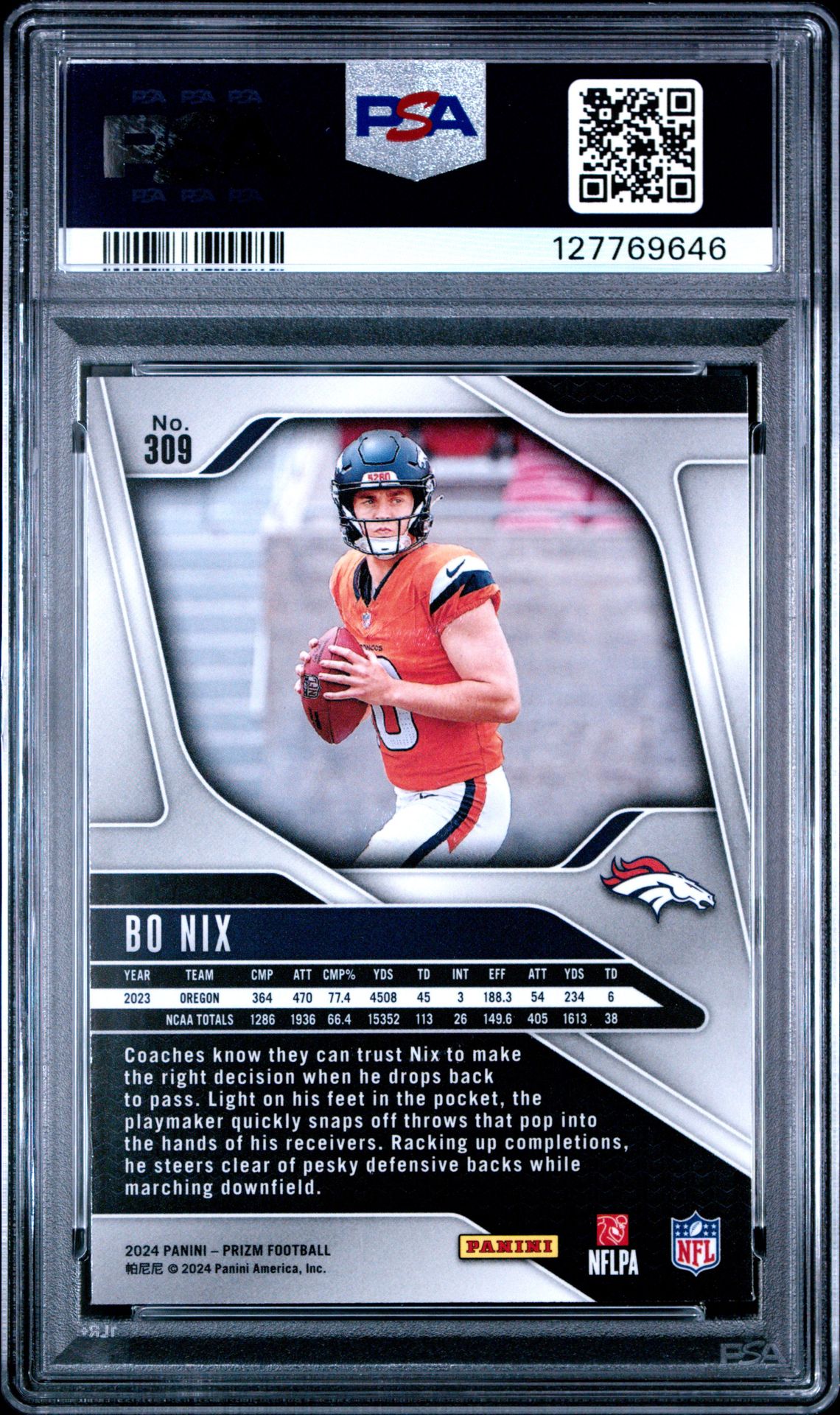 2024 Panini Prizm Bo Nix #309 Mint 9 back