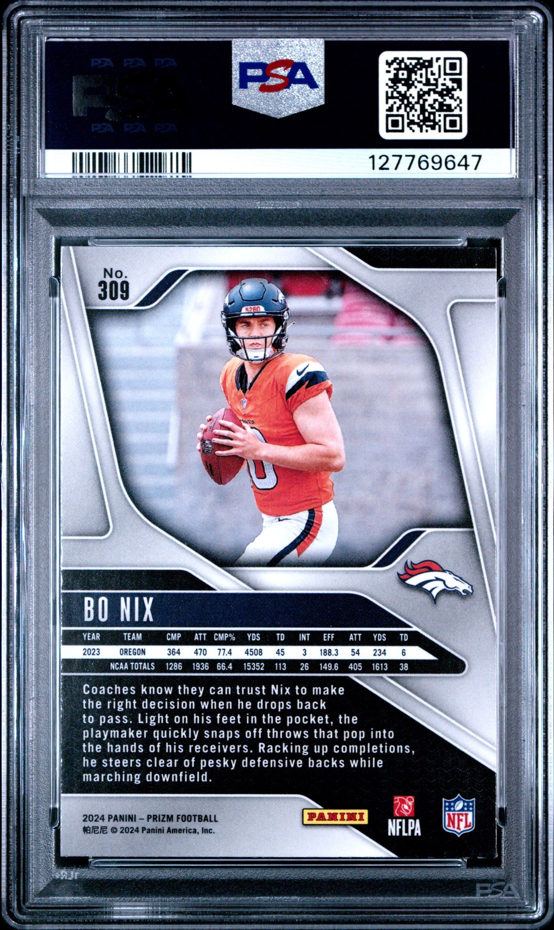2024 Panini Prizm Bo Nix #309 Mint 9 back