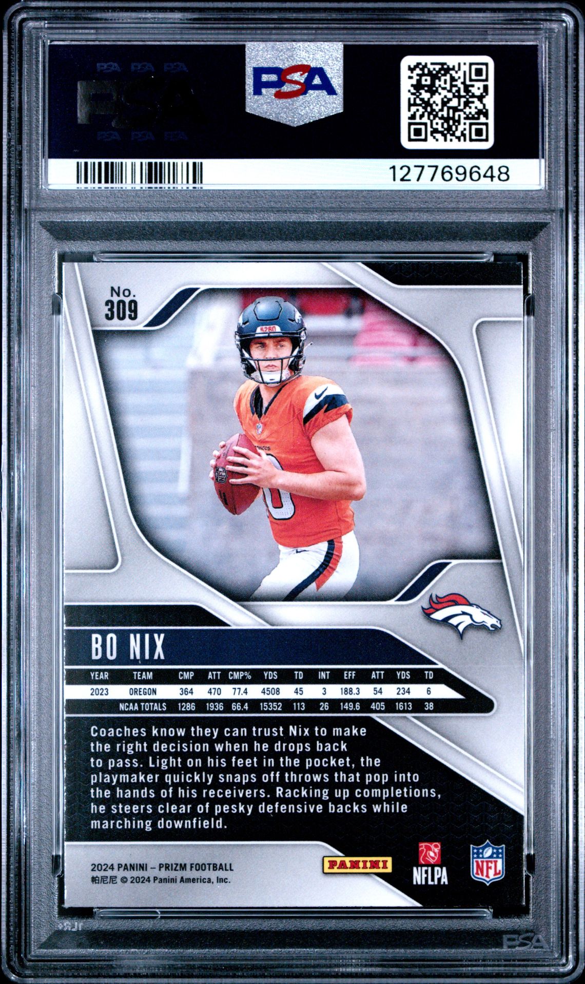 2024 Panini Prizm Bo Nix #309 Mint 9 back