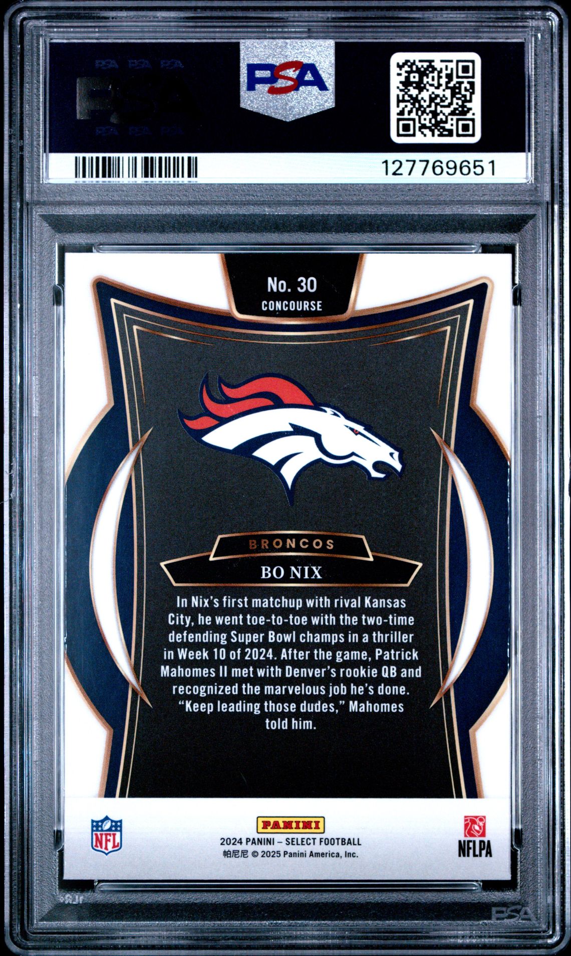 2024 Panini Select Bo Nix #30 Mint 9 back