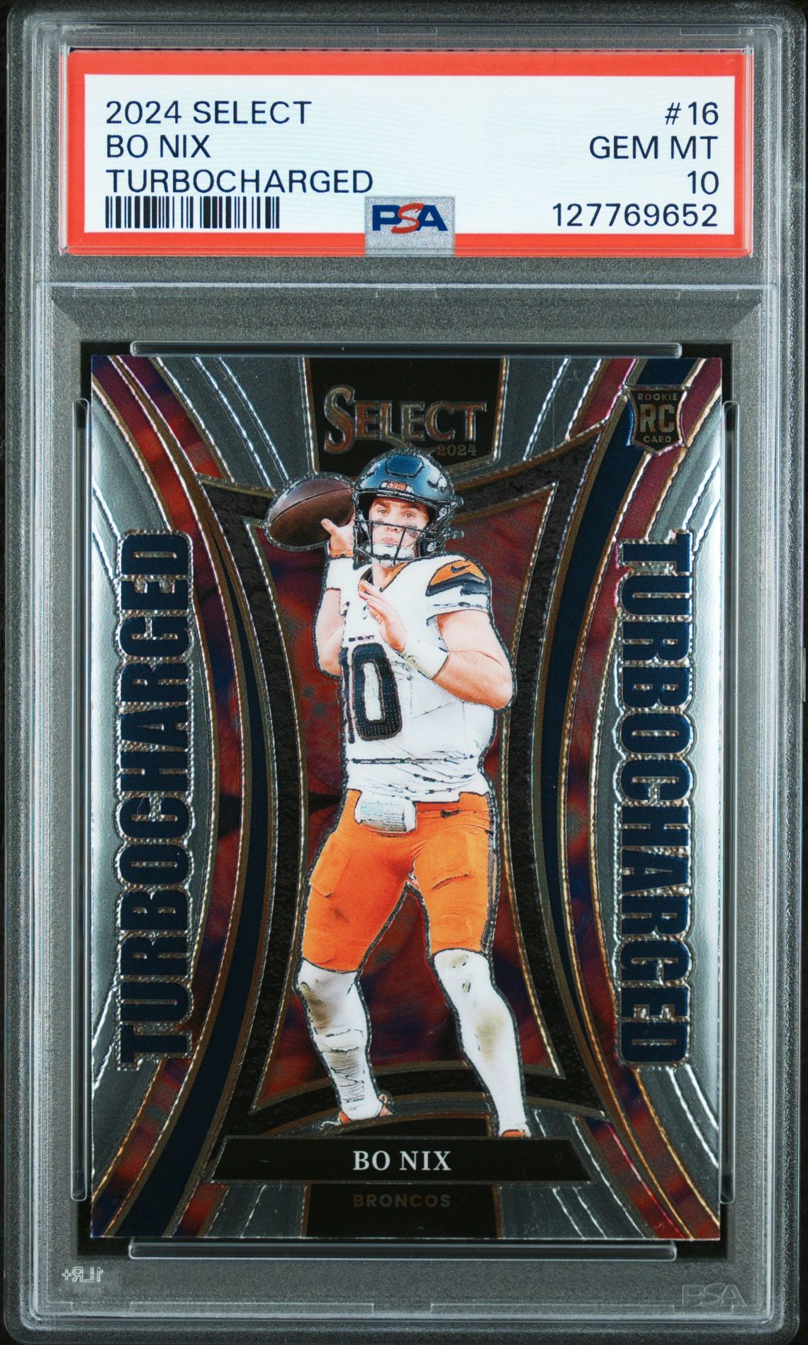 2024 Panini Select Turbocharged Bo Nix #16 Gem Mt 10 front