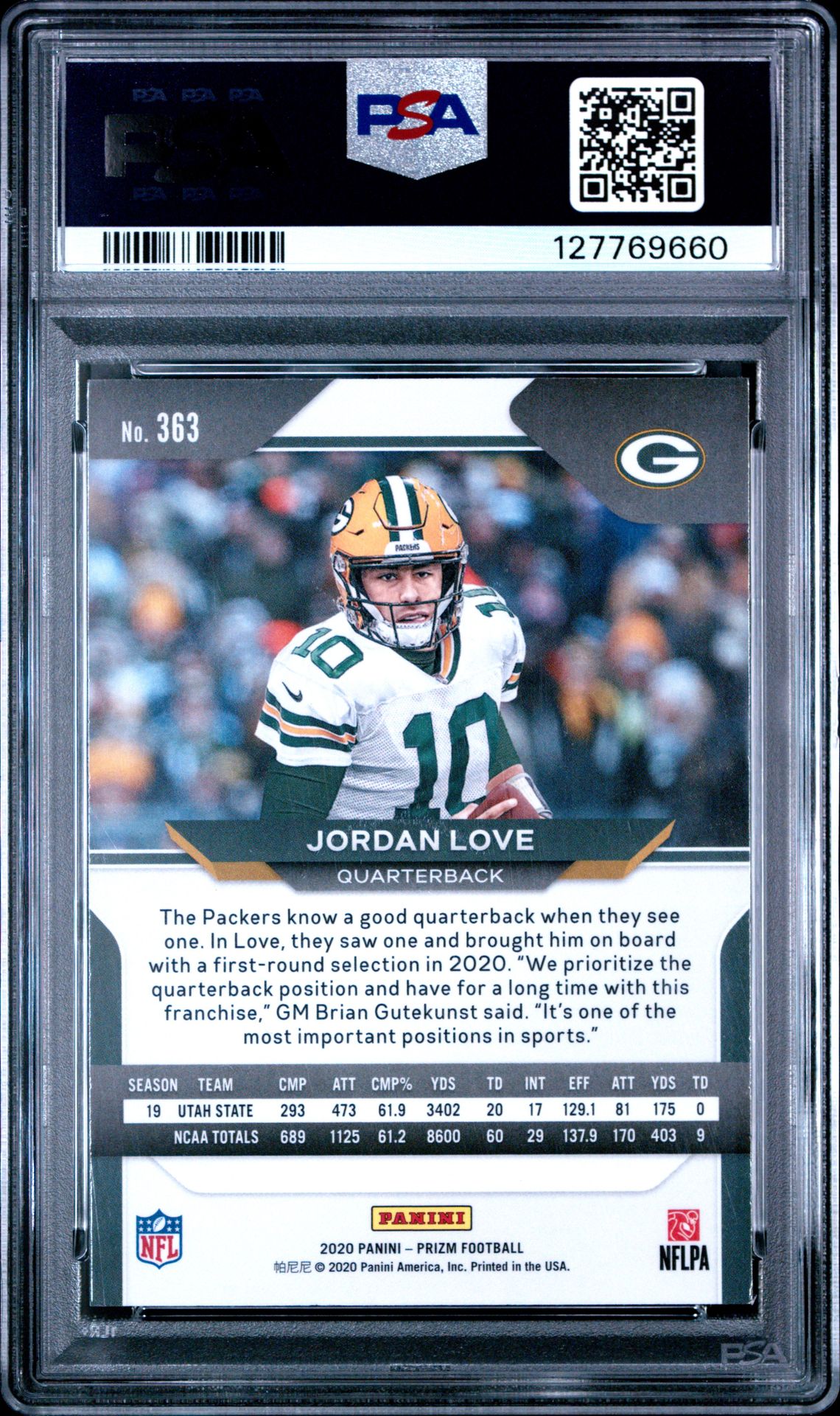 2020 Panini Prizm Jordan Love #363 Mint 9 back