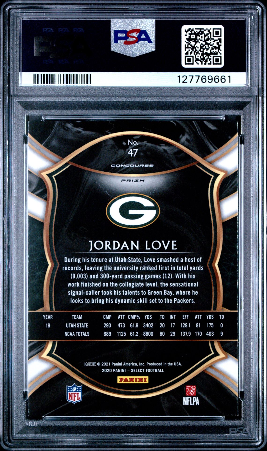 2020 Panini Select Jordan Love #47 (Silver Prizm) Gem Mt 10 back