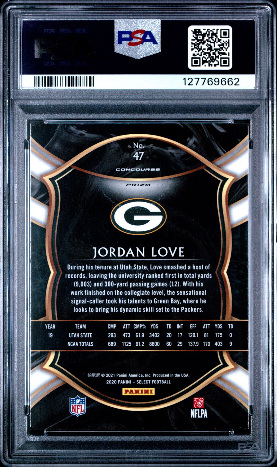 2020 Panini Select Jordan Love #47 (Silver Prizm) Mint 9 back