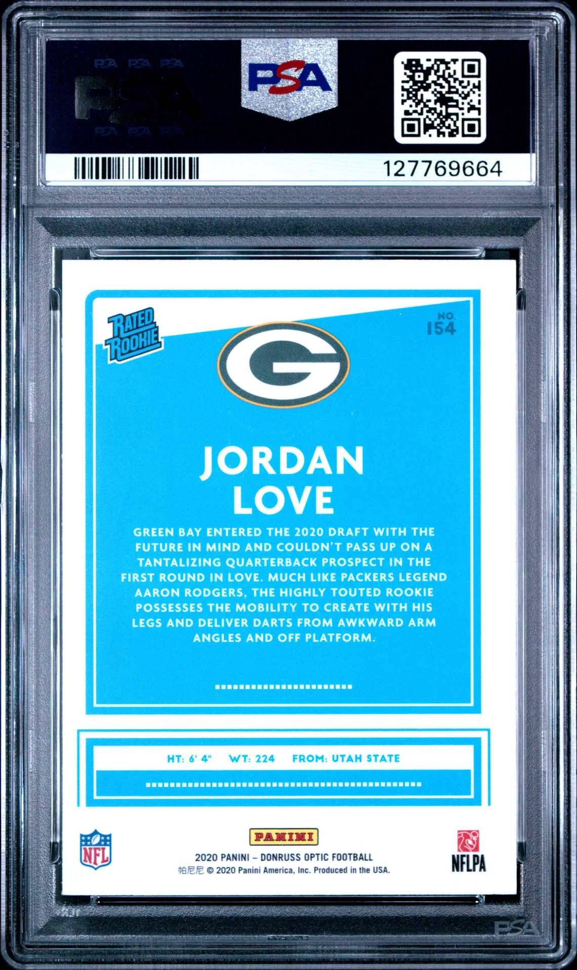 2020 Panini Donruss Optic Jordan Love #154 Gem Mt 10 back
