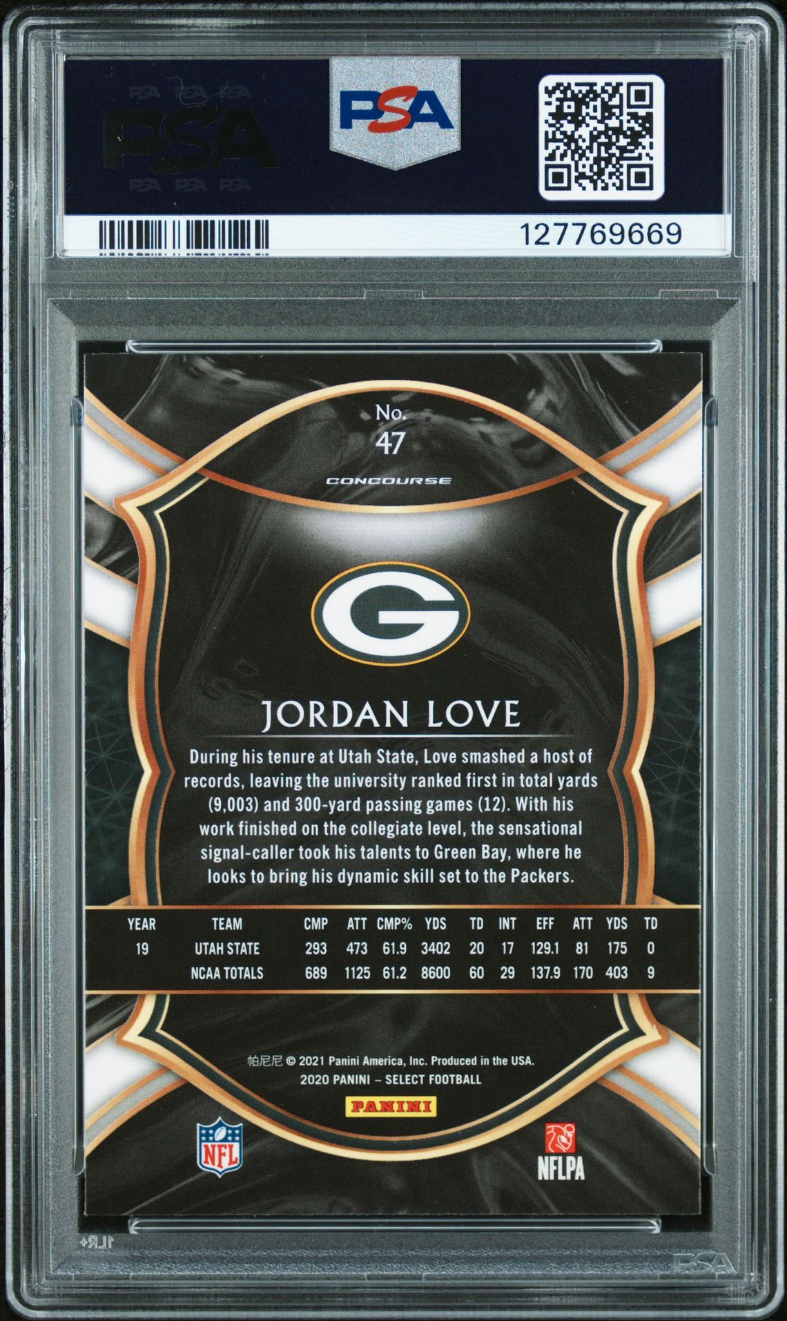 2020 Panini Select Jordan Love #47 Mint 9 back
