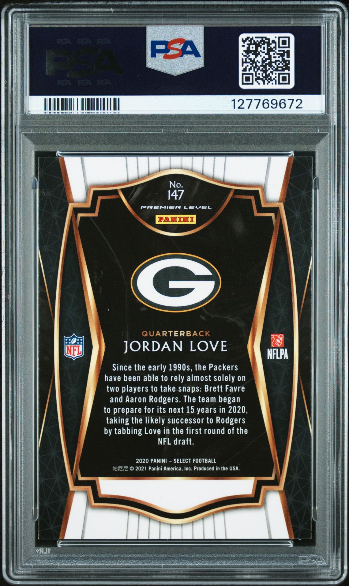 2020 Panini Select Jordan Love #147 Gem Mt 10 back