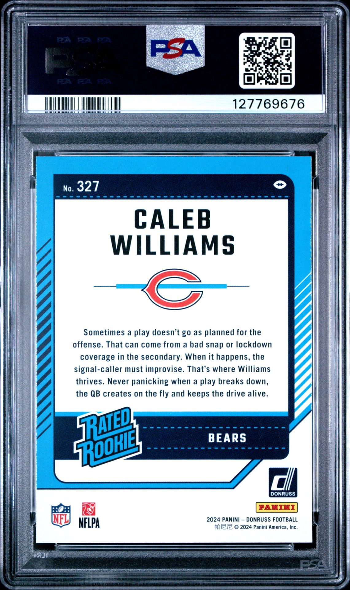 2024 Panini Donruss Caleb Williams #327 Gem Mt 10 back