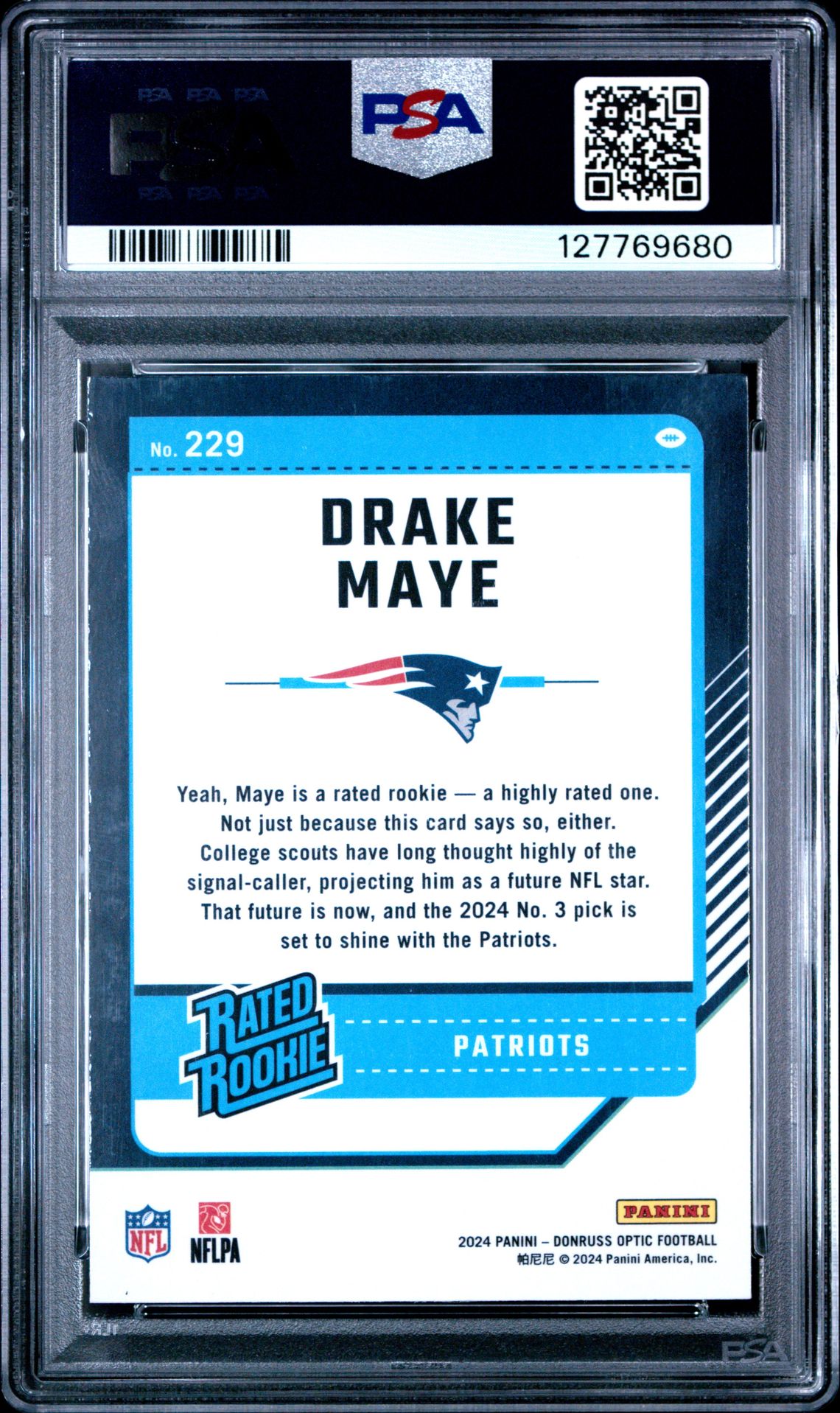 2024 Panini Donruss Optic Drake Maye #229 Ex-Mt 6 back