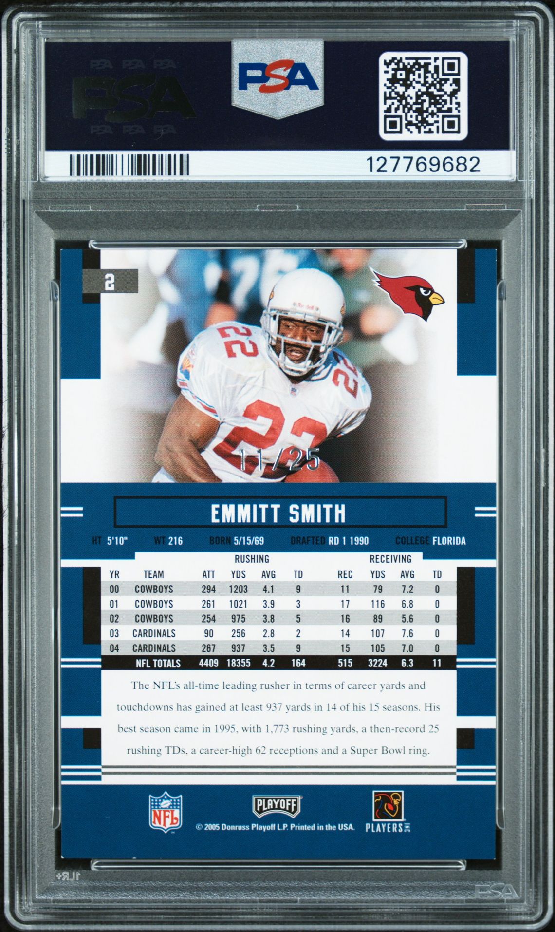 2005 Playoff Prestige Emmitt Smith #2 (Xtra Points Black) Nm-Mt 8 back