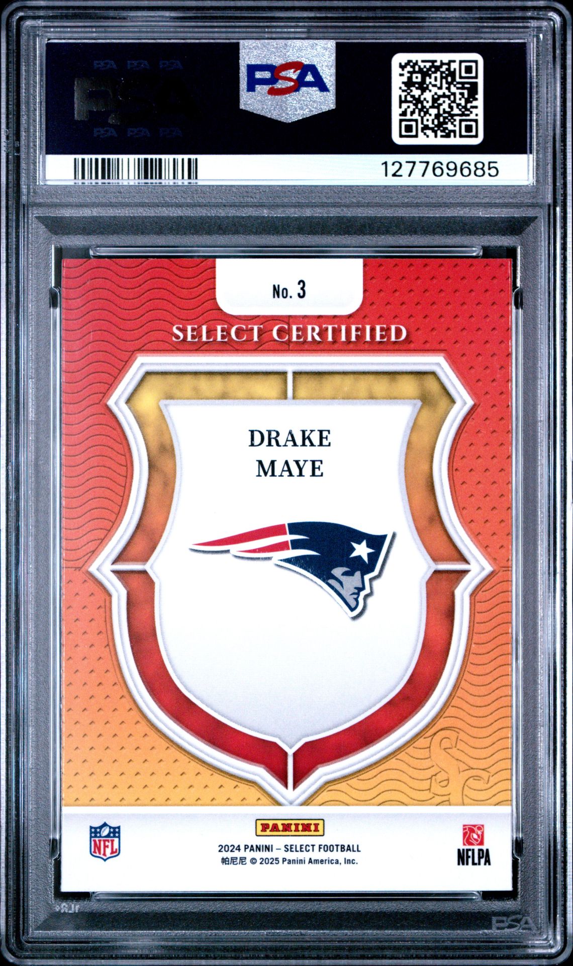 2024 Panini Select Select Certified Rookies Drake Maye #3 Gem Mt 10 back