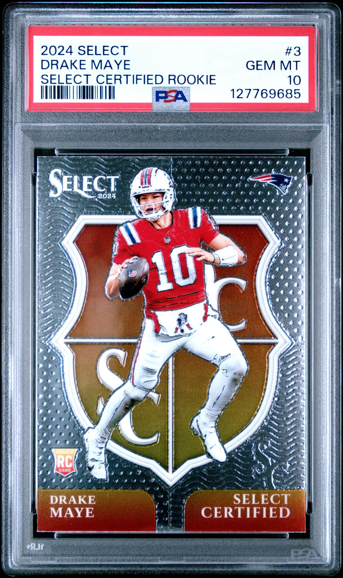 2024 Panini Select Select Certified Rookies Drake Maye #3 Gem Mt 10 front