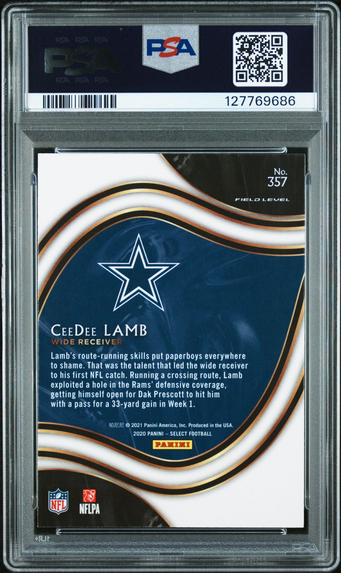 2020 Panini Select Ceedee Lamb #357 Mint 9 back