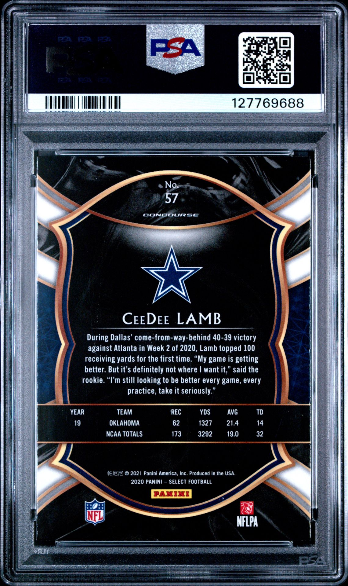 2020 Panini Select Ceedee Lamb #57 Mint 9 back