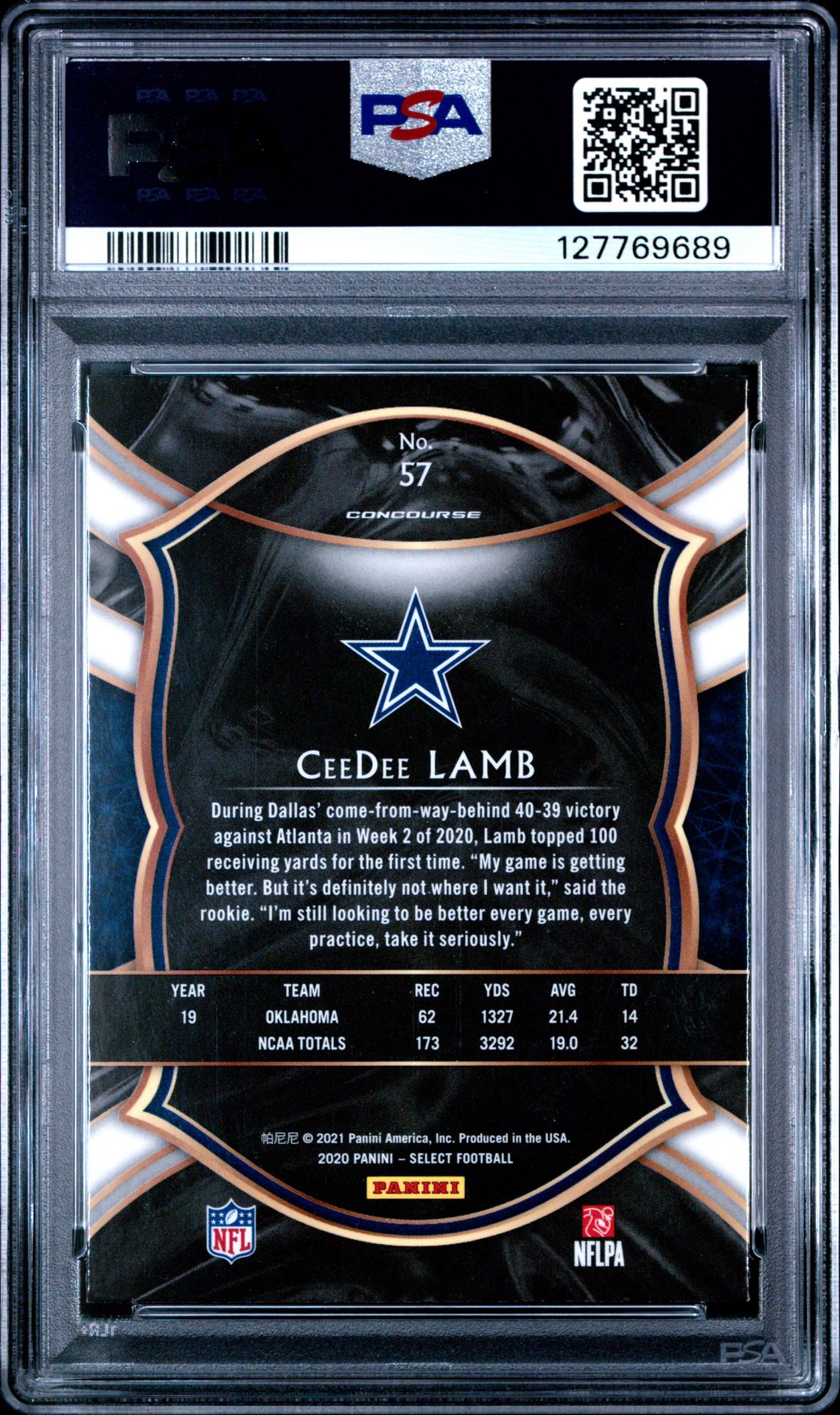 2020 Panini Select Ceedee Lamb #57 Mint 9 back