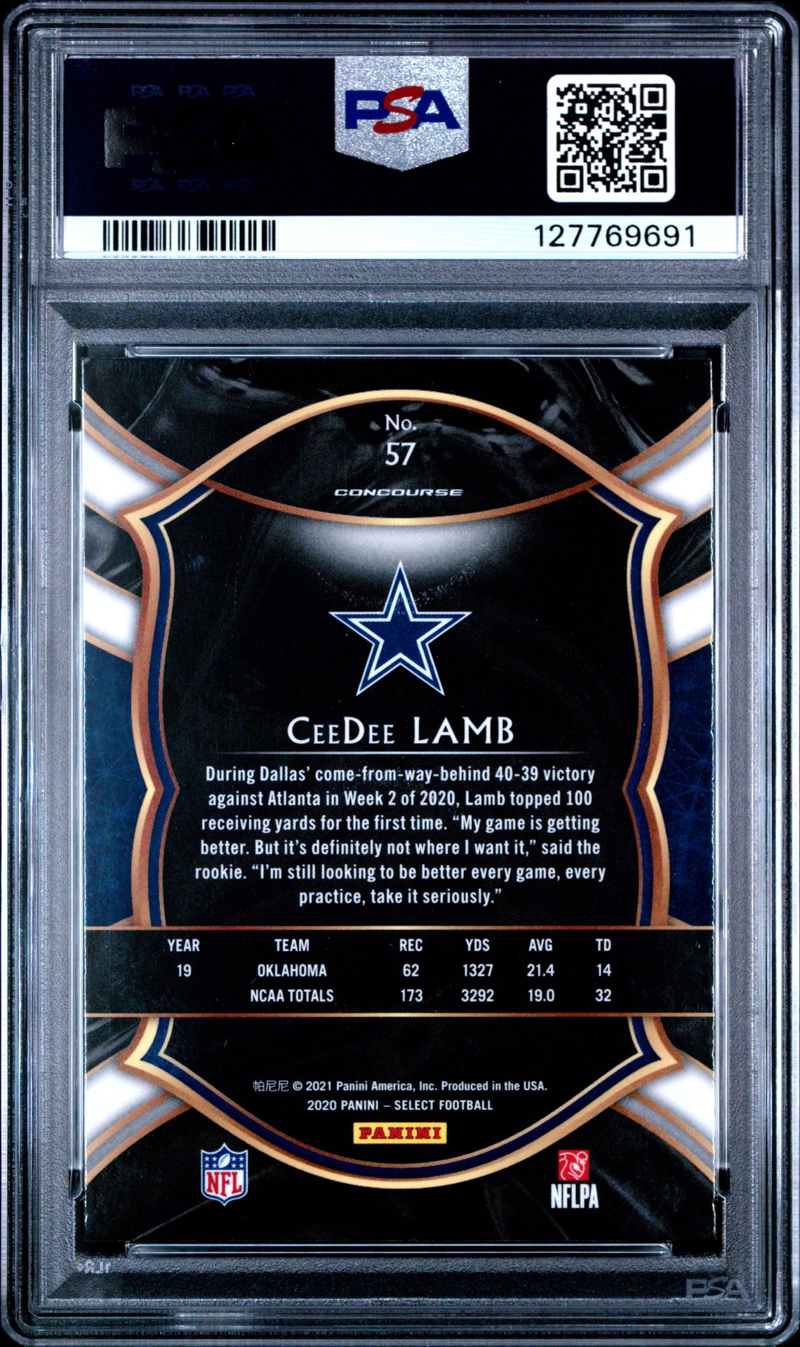 2020 Panini Select Ceedee Lamb #57 Mint 9 back