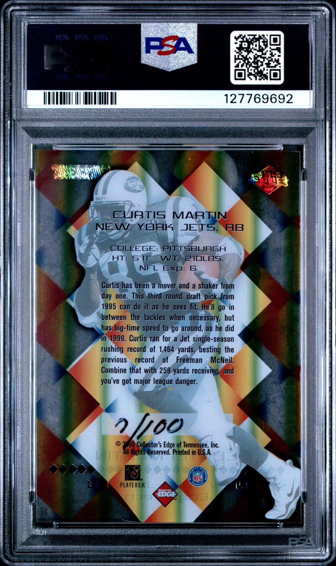 2000 Collector's Edge Supreme Edge Tech Curtis Martin #Et19 (Edge Tech) Nm-Mt 8 back