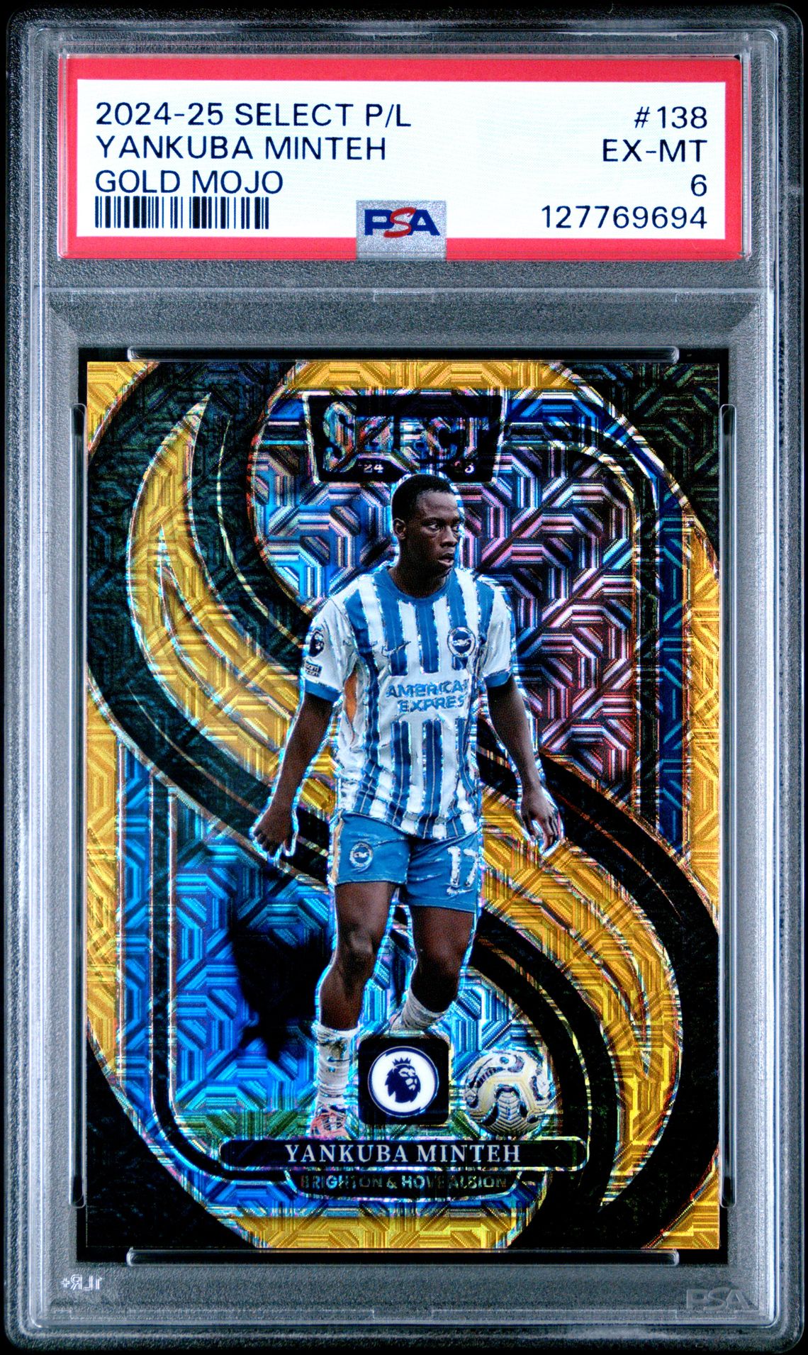 2024-25 Panini Select Premier League Yankuba Minteh #138 (Gold Mojo) Ex-Mt 6 front
