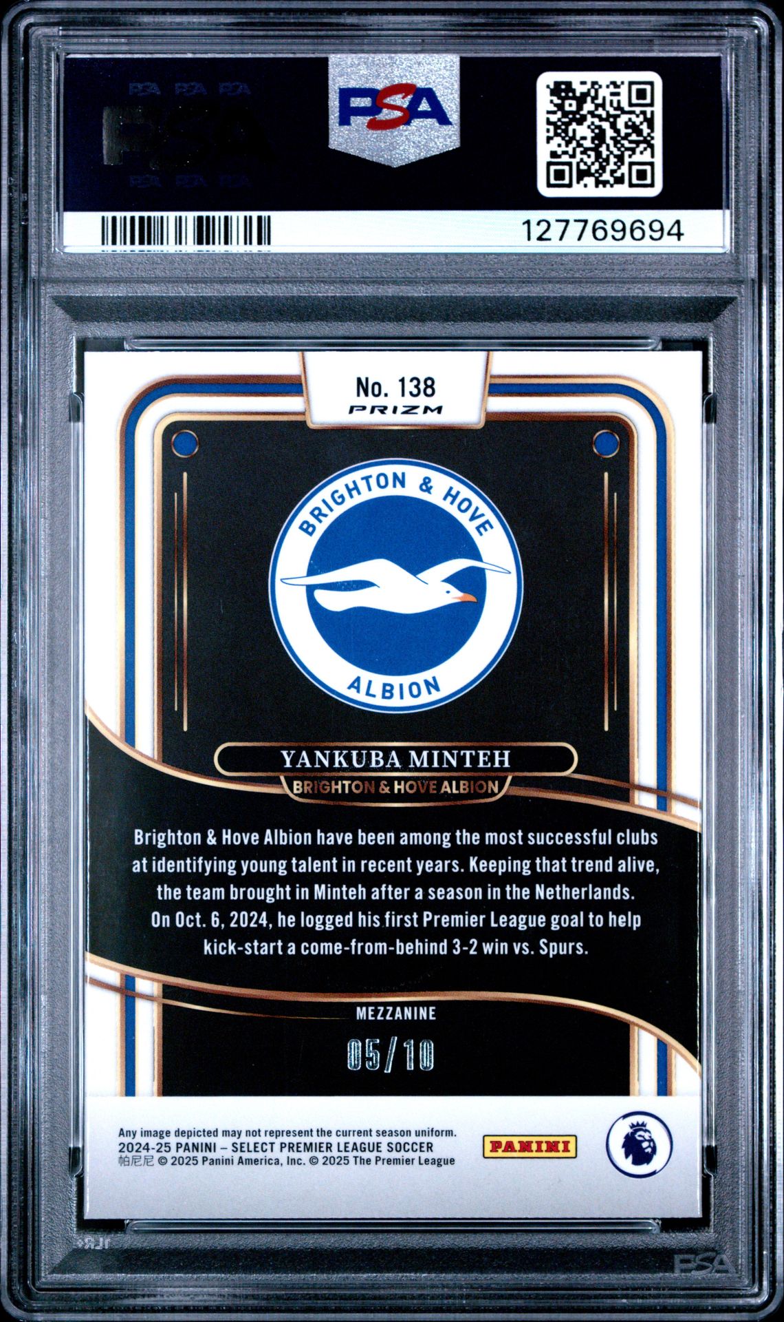 2024-25 Panini Select Premier League Yankuba Minteh #138 (Gold Mojo) Ex-Mt 6 back